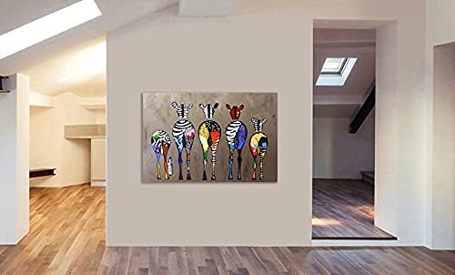 Fab Canvas Zebras Abstract Colourful - Canvas Wall Art Framed Print - 32x24 inches