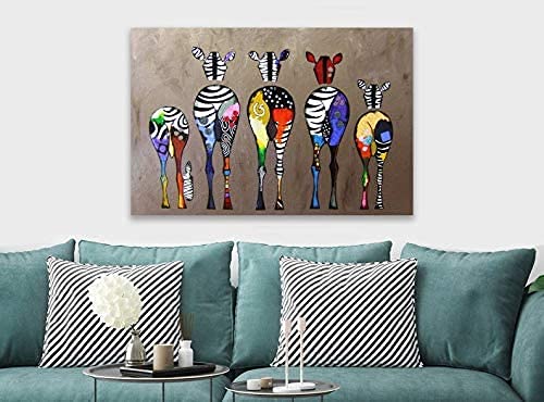 Fab Canvas Zebras Abstract Colourful - Canvas Wall Art Framed Print - 32x24 inches
