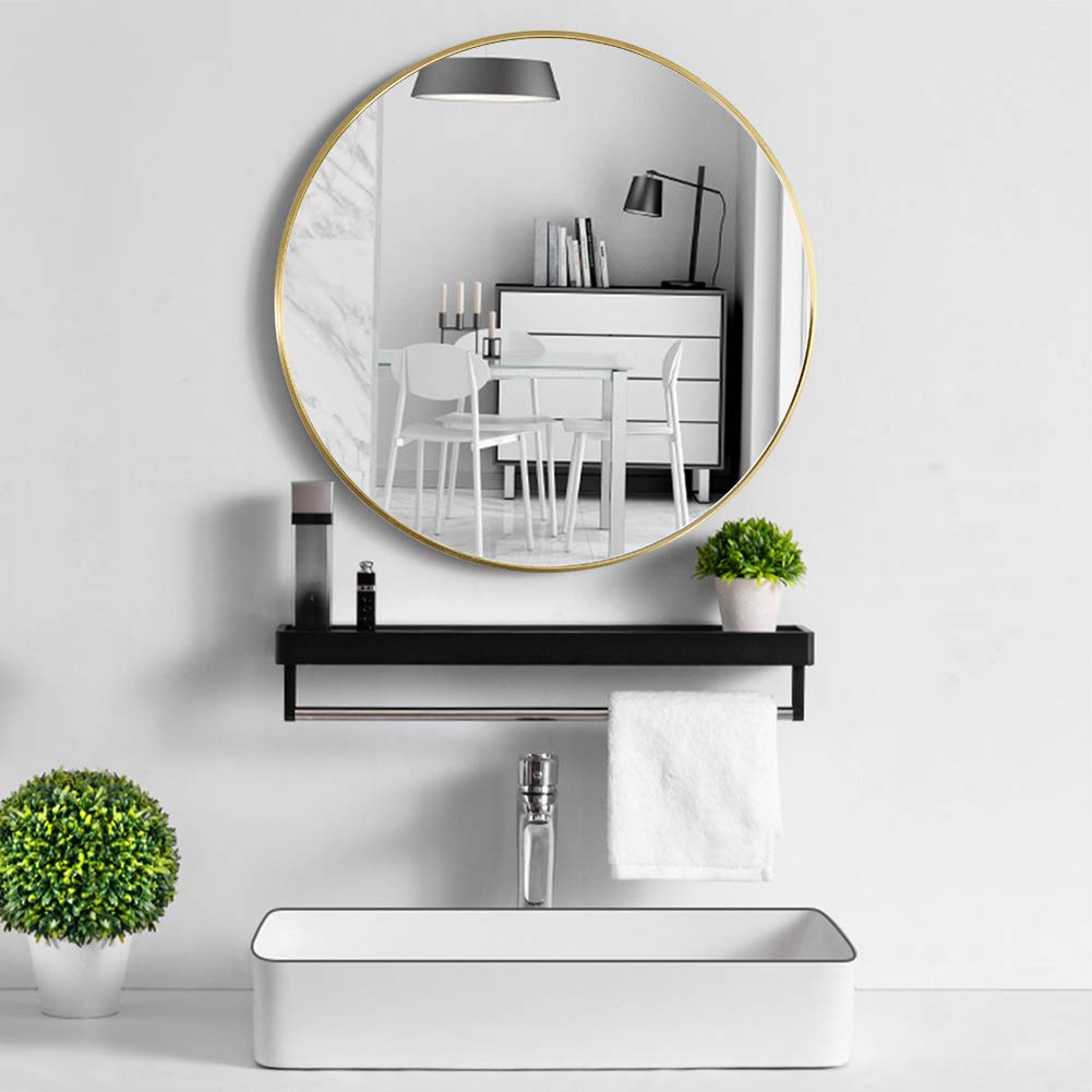 Warmiehomy Round Bathroom Mirror Wall Mounted Makeup Mirror with Frame for Bathroom Dressing Living Room Bedroom (Φ60cm, Gold)