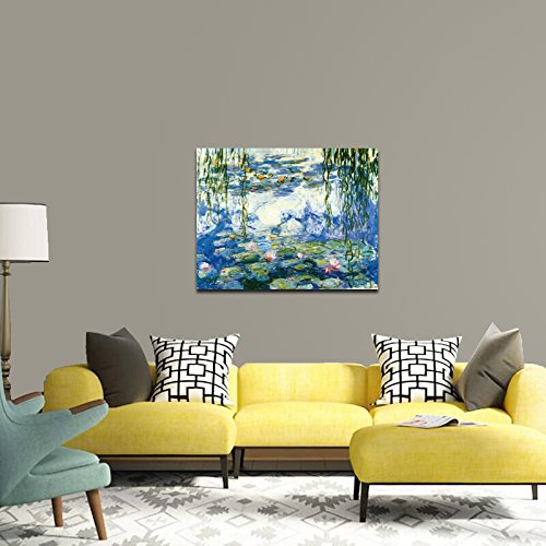 Wieco Art - Water Lilies by Claude Monet Oil Paintings Flowers Reproduction Giclee Canvas Prints Modern Landscape Artwork Picture Printed on Canvas Wall Art for Home Office Decorations