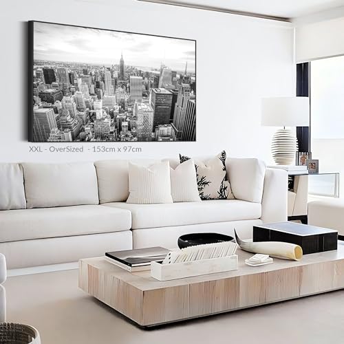 New York Skyline Framed Canvas Wall Art - Black White Picture - FF2104 - XXL - 123cm x 82cm