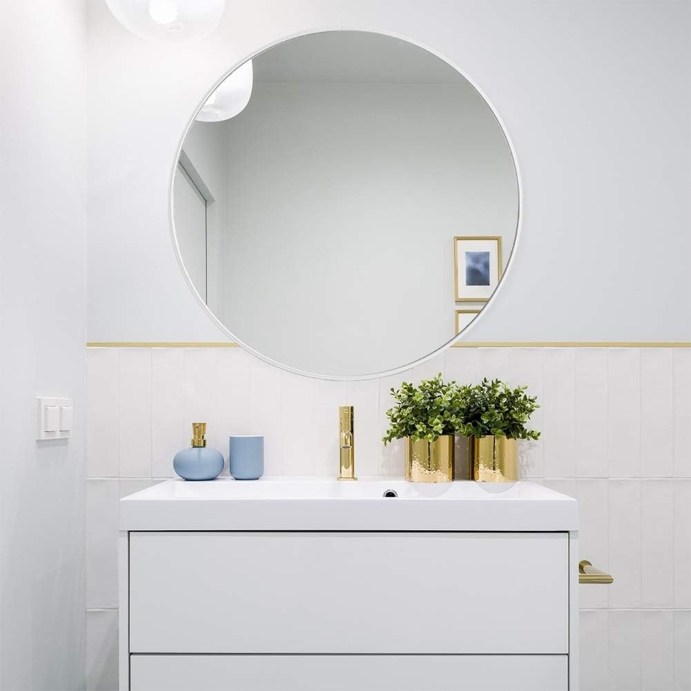 Warmiehomy Round Bathroom Mirror Wall Mounted Makeup Mirror with Frame for Bathroom Dressing Living Room Bedroom (Φ60cm, Gold)