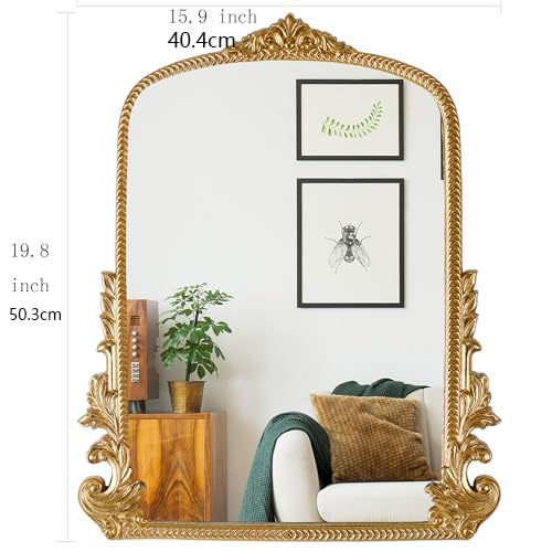 Gold Arched Mirror (40 x 50 CM) Ornate Baroque Arch Wall Mirror-for Living Rooms, Hallways, Fireplaces, Bathrooms, Entryways
