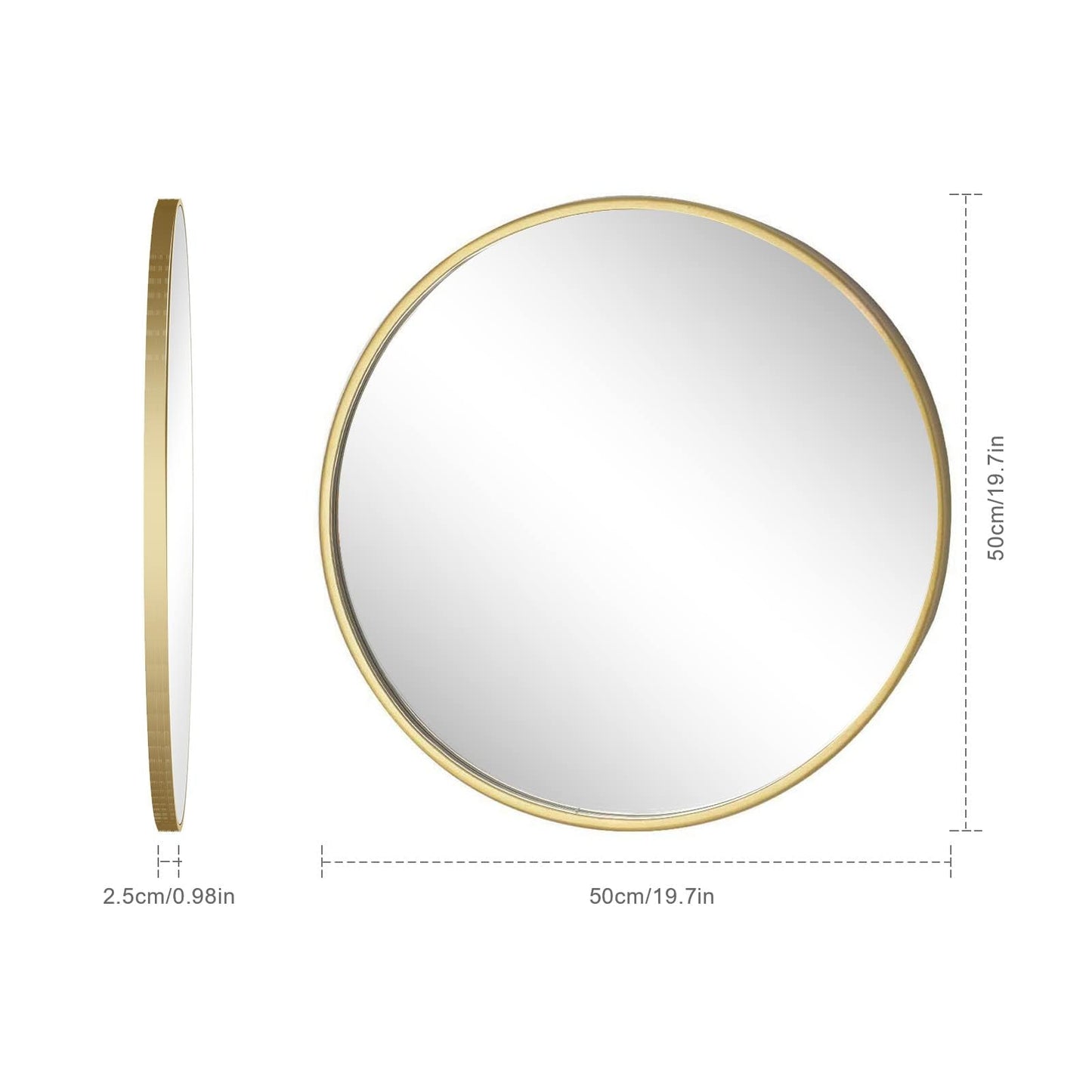 Holdfiturn 50cm Round Mirror,Large Modern Gold Copper Brushed Frame Wall Mirror,Metal Framed HD Glass Wall Mirror circle mirror for Makeup Bathroom Living Room Bedroom