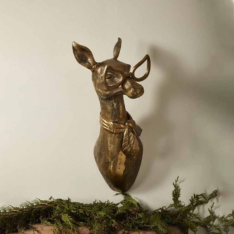 3D head Wall Mount Ornament, Animal Heads for Wall Art Hanging Sculptures, Small Metal Wall Resin Art Wall Decor Ornament Waterproof Bronzed Resin Decorations for Home (deer head)
