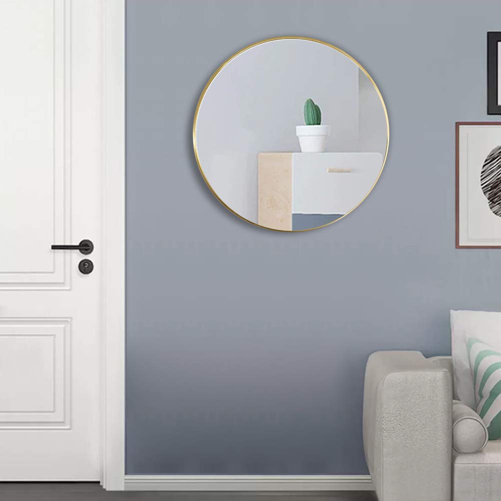 Warmiehomy Round Bathroom Mirror Wall Mounted Makeup Mirror with Frame for Bathroom Dressing Living Room Bedroom (Φ60cm, Gold)