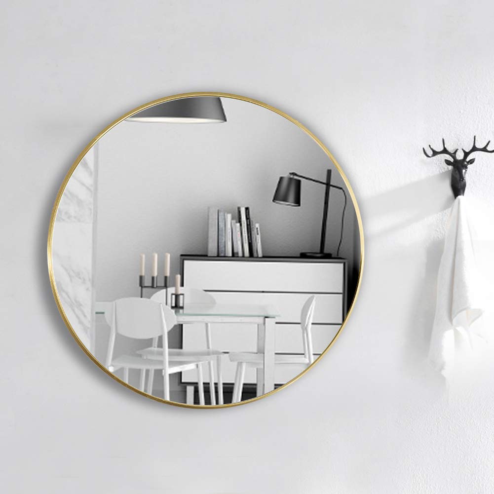 Warmiehomy Round Bathroom Mirror Wall Mounted Makeup Mirror with Frame for Bathroom Dressing Living Room Bedroom (Φ60cm, Gold)