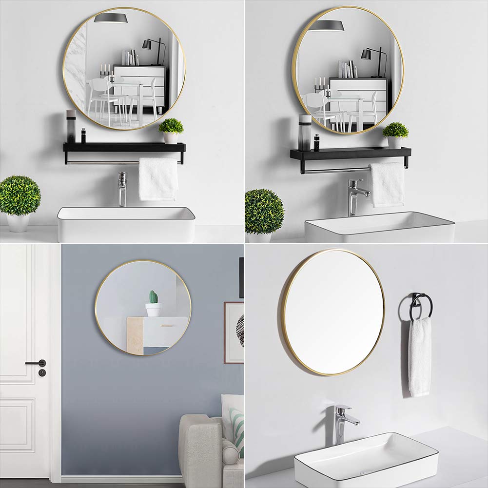 Warmiehomy Round Bathroom Mirror Wall Mounted Makeup Mirror with Frame for Bathroom Dressing Living Room Bedroom (Φ60cm, Gold)