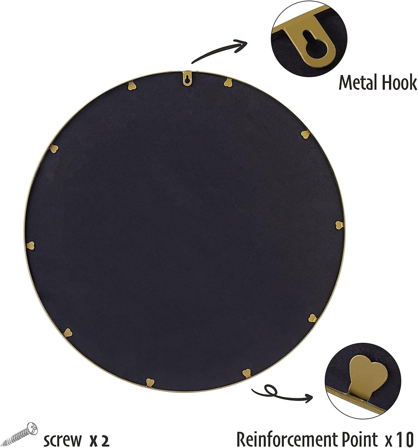 zenmag Round Mirror, 60x60 cm Metal Framed, Large Bathroom, Circle Hanging, Gold Wall for Living Room, Bedroom, Entryway Decor