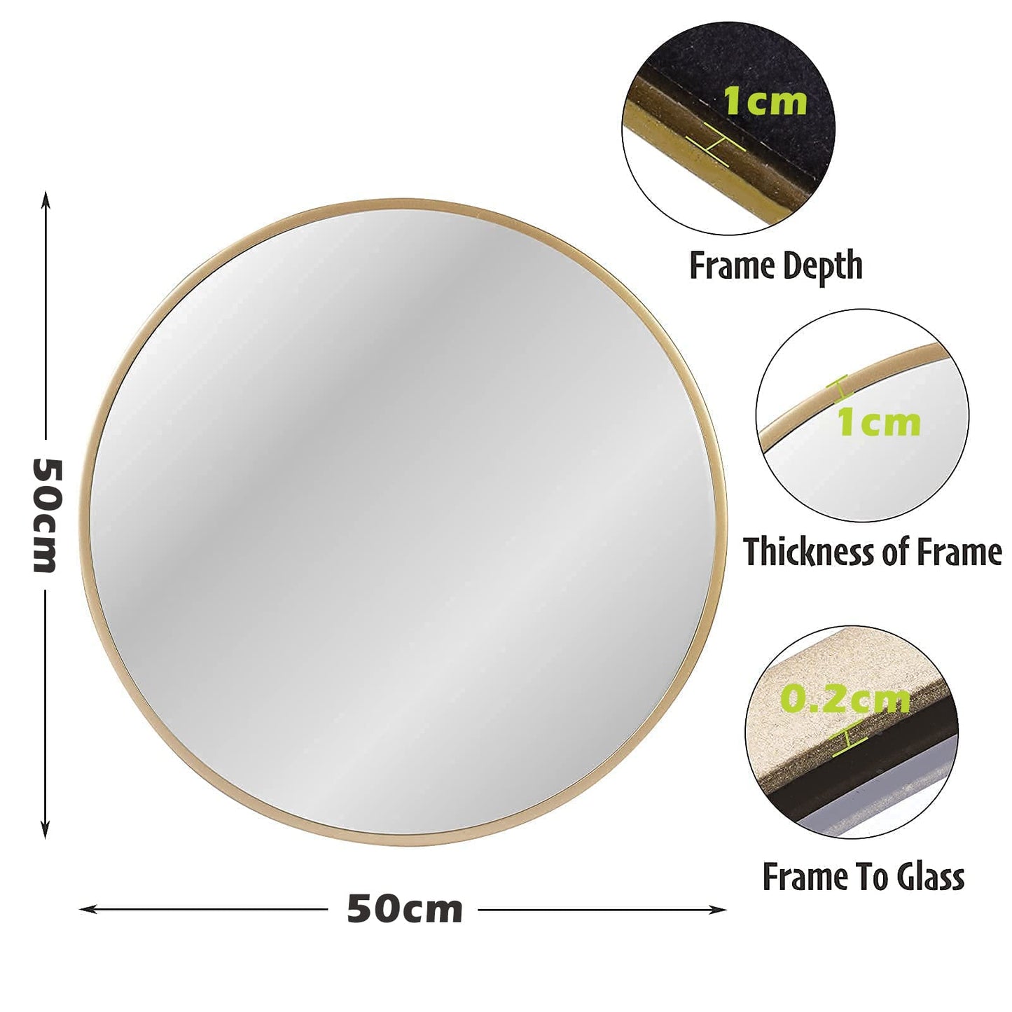 zenmag Round Mirror, 60x60 cm Metal Framed, Large Bathroom, Circle Hanging, Gold Wall for Living Room, Bedroom, Entryway Decor