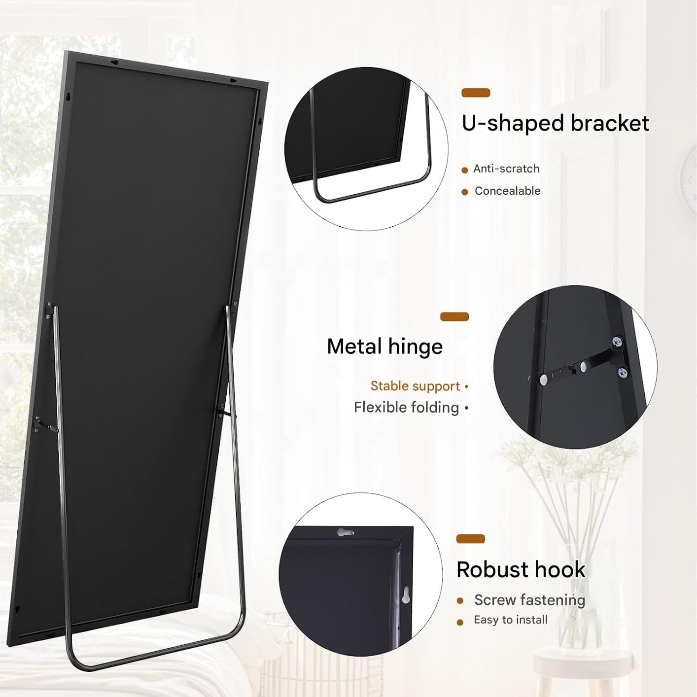 Koonmi 76x171 cm Mirror Full Length - Minimalist Modern Full Body Floor Length Mirror - Standing, Hanging, Leaning for Living Room, Black