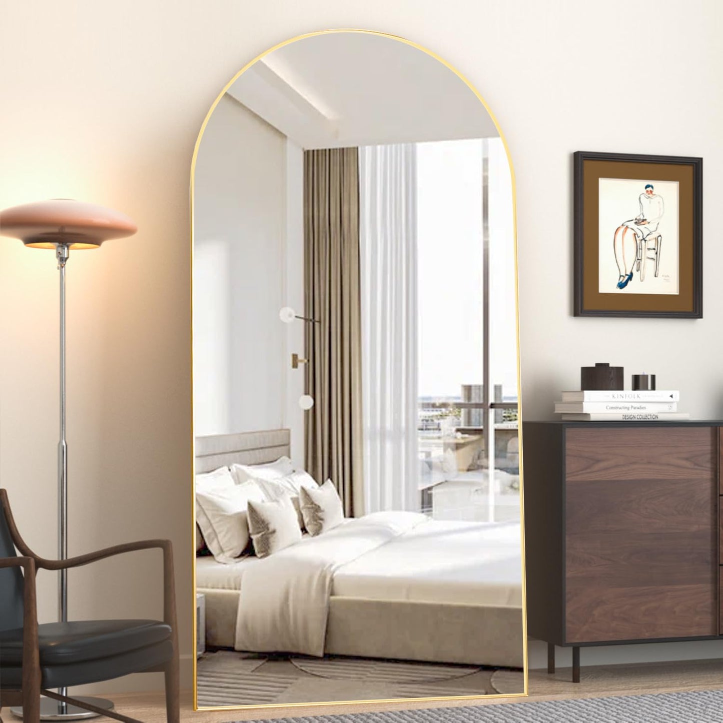 CASSILANDO Full Length Mirror165X60cm Arched Mirror, Black Floor Mirror with Standing Full Body Mirrors Hanging or Leaning Against Wall, for Cloakroom, Bedroom, Livingroom (Black)