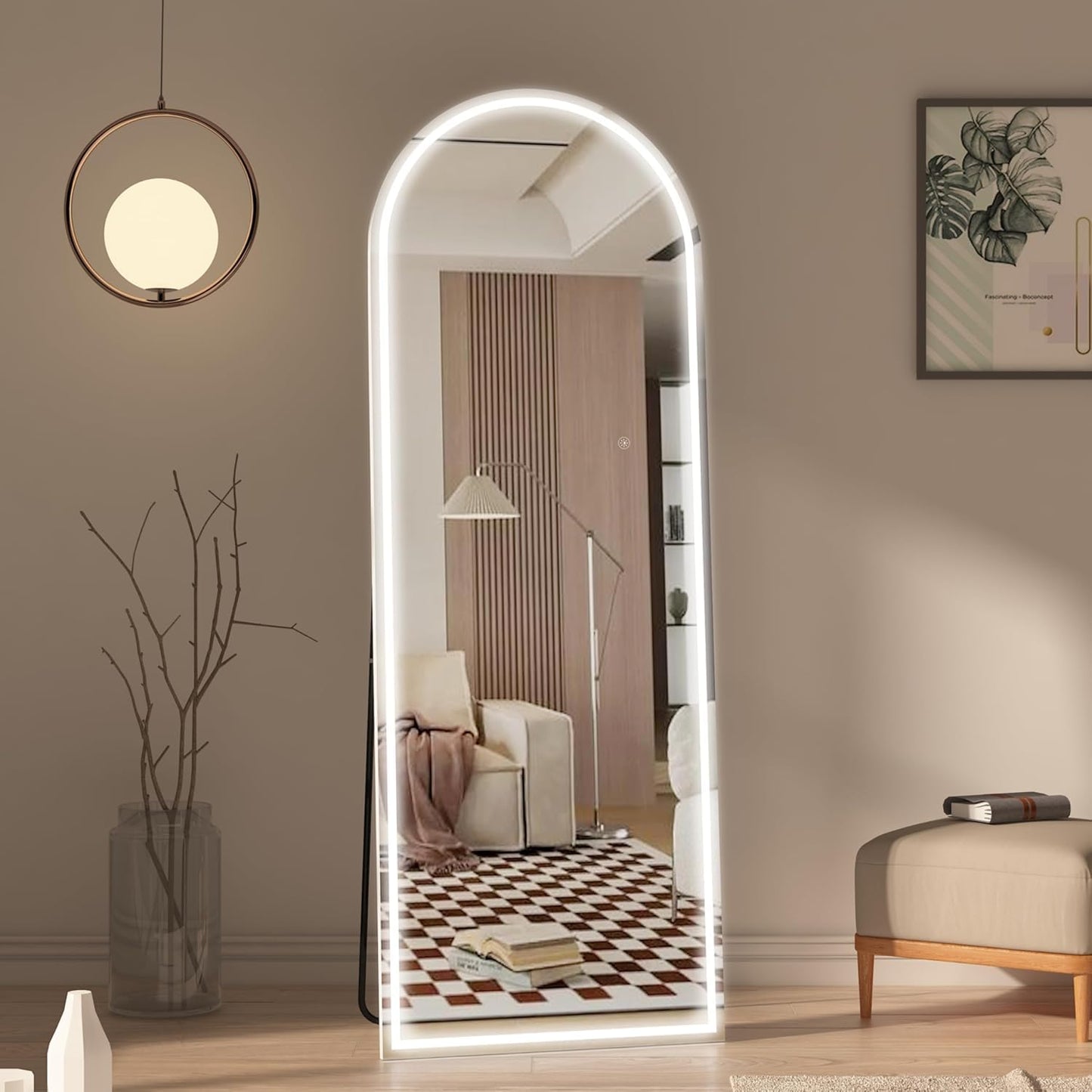 CASSILANDO Full Length Mirror165X60cm Arched Mirror, Black Floor Mirror with Standing Full Body Mirrors Hanging or Leaning Against Wall, for Cloakroom, Bedroom, Livingroom (Black)