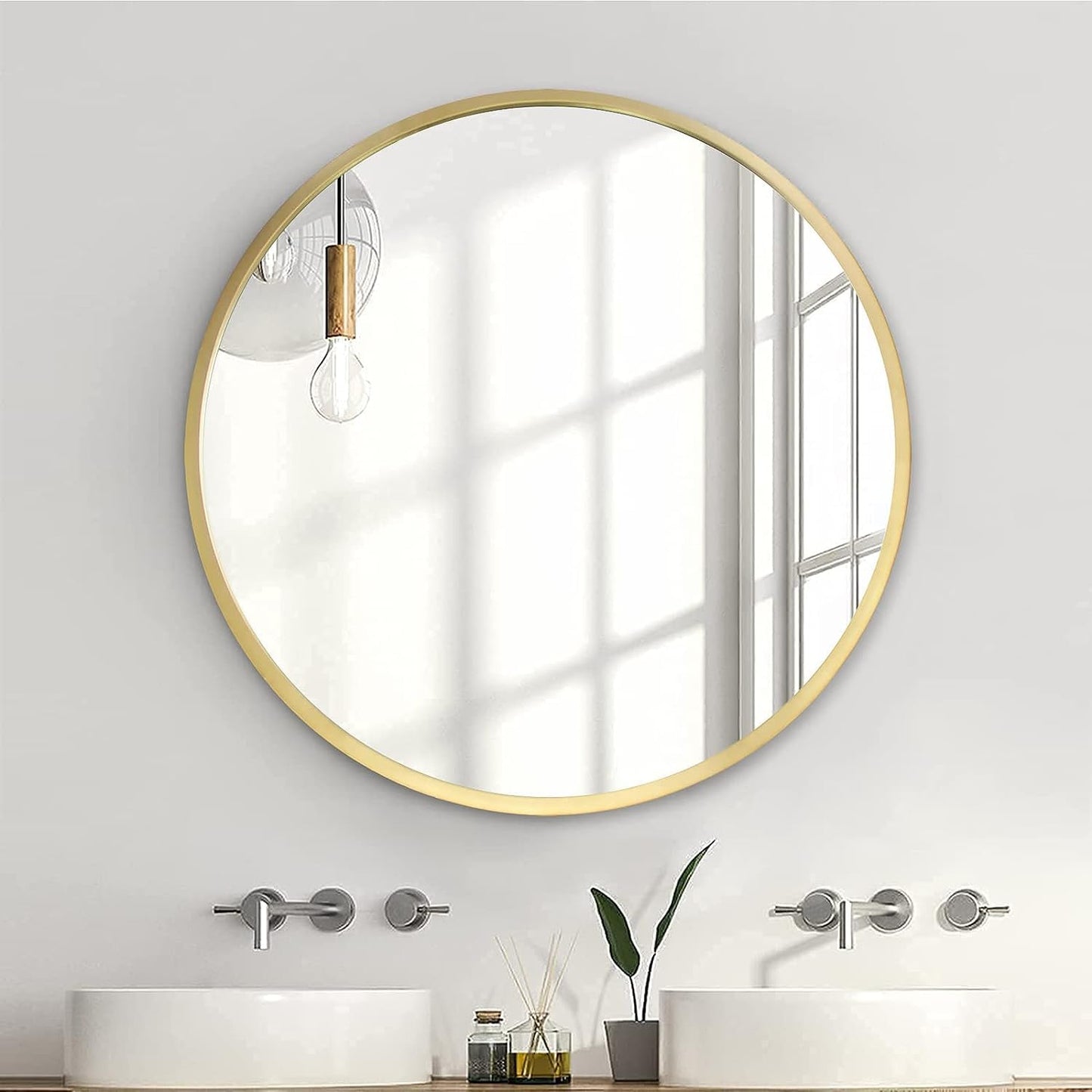 zenmag Round Mirror, 60x60 cm Metal Framed, Large Bathroom, Circle Hanging, Gold Wall for Living Room, Bedroom, Entryway Decor