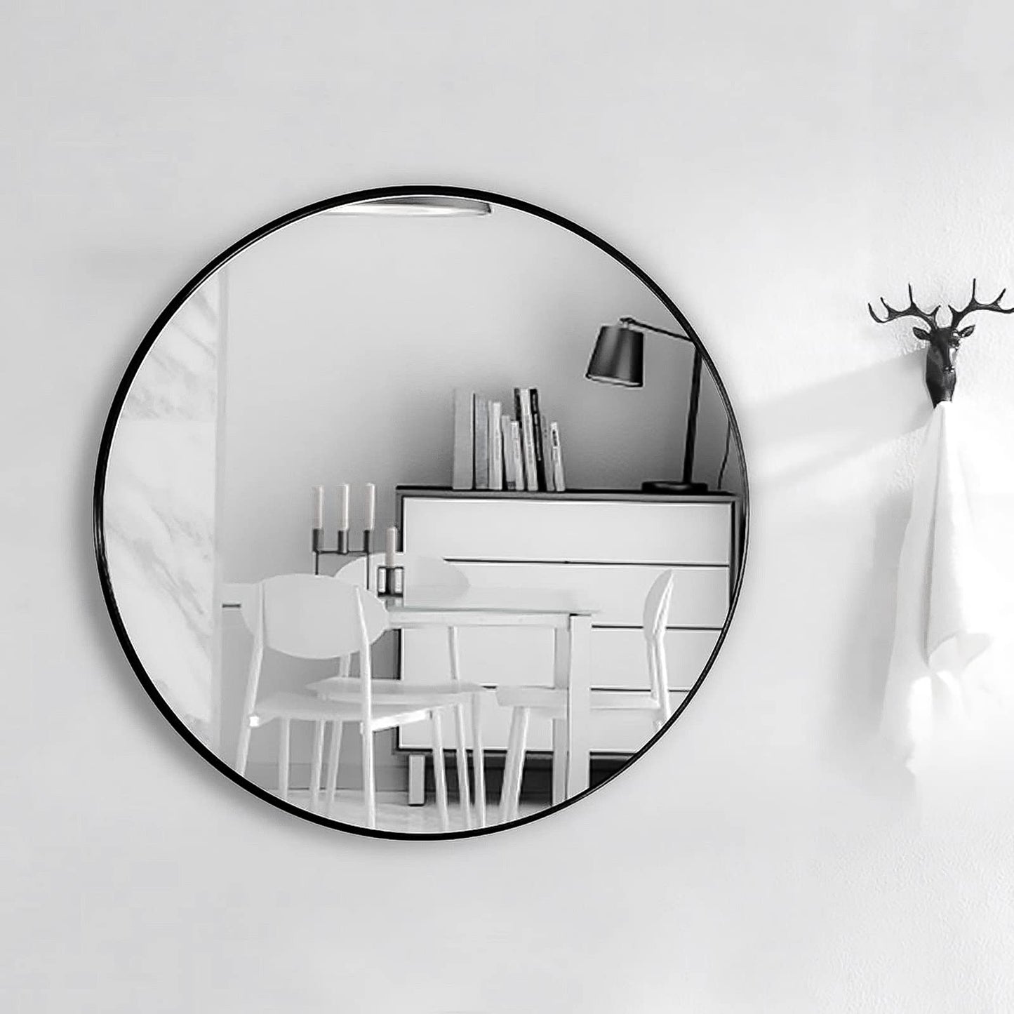 Warmiehomy Round Bathroom Mirror Wall Mounted Makeup Mirror with Frame for Bathroom Dressing Living Room Bedroom (Φ60cm, Gold)