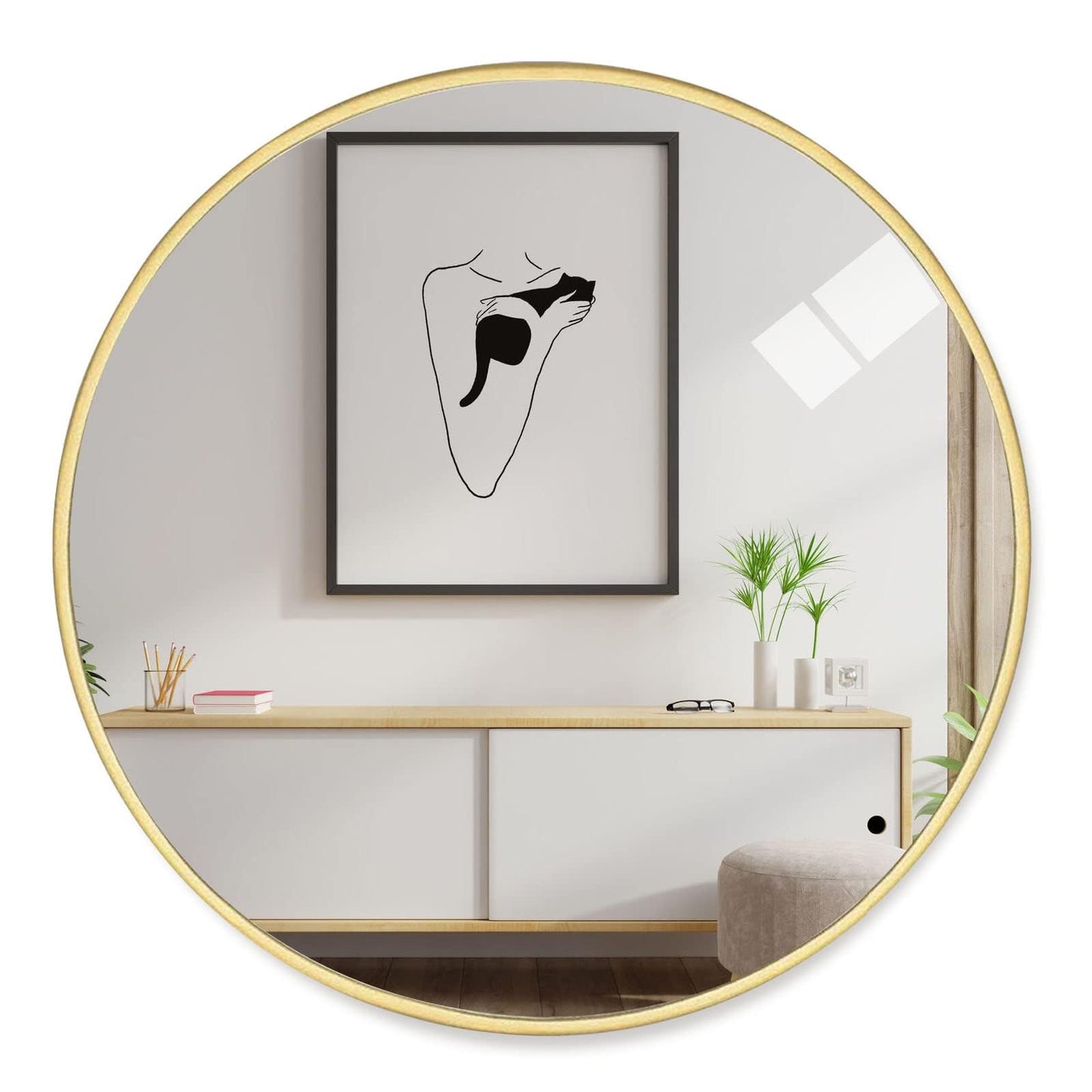 Holdfiturn 50cm Round Mirror,Large Modern Gold Copper Brushed Frame Wall Mirror,Metal Framed HD Glass Wall Mirror circle mirror for Makeup Bathroom Living Room Bedroom