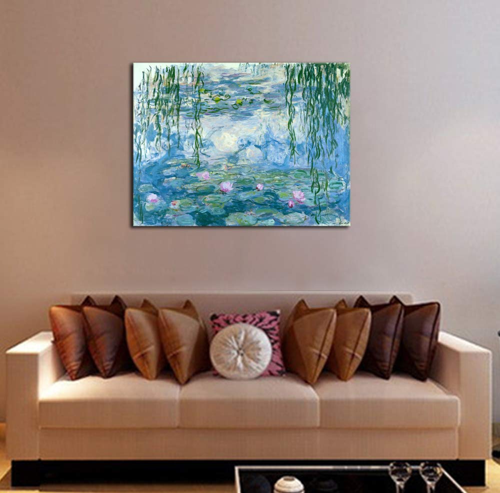 Wieco Art - Water Lilies by Claude Monet Oil Paintings Flowers Reproduction Giclee Canvas Prints Modern Landscape Artwork Picture Printed on Canvas Wall Art for Home Office Decorations
