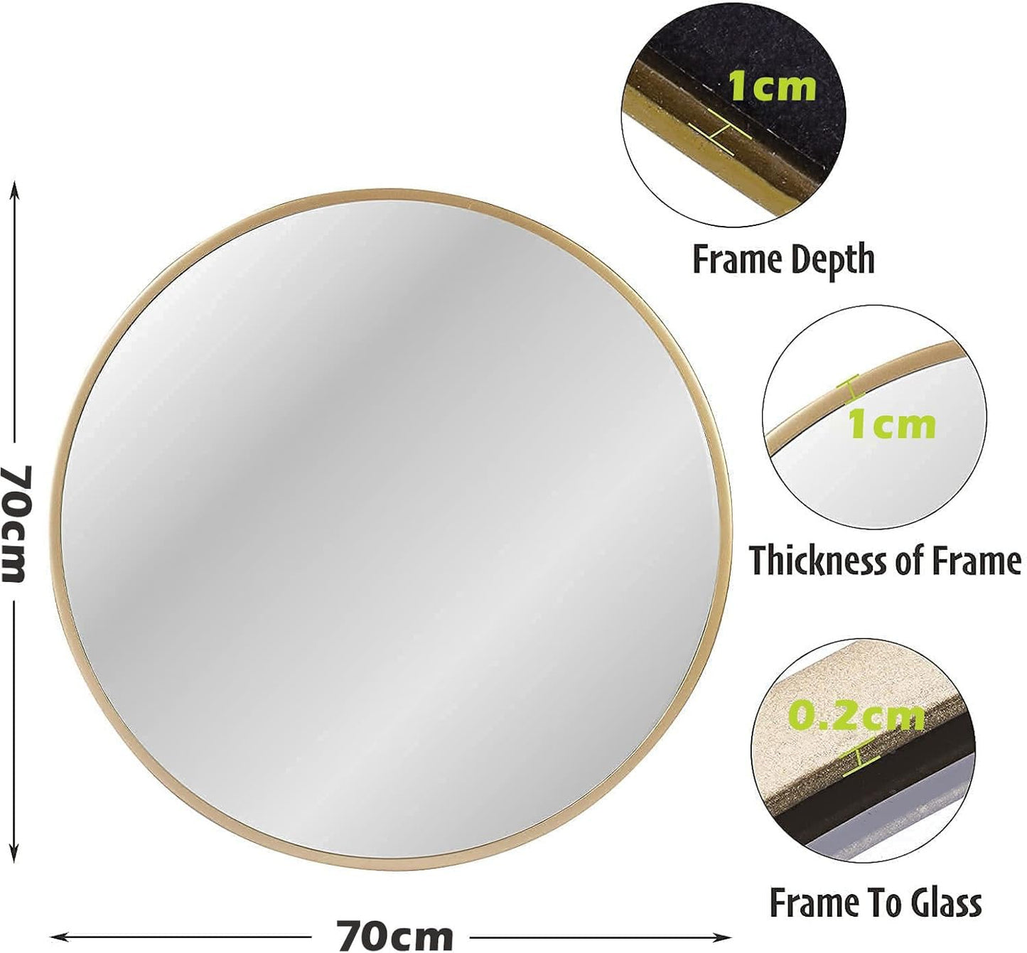 zenmag Round Mirror, 60x60 cm Metal Framed, Large Bathroom, Circle Hanging, Gold Wall for Living Room, Bedroom, Entryway Decor