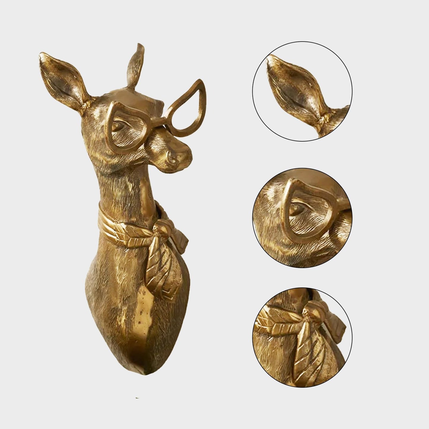 3D head Wall Mount Ornament, Animal Heads for Wall Art Hanging Sculptures, Small Metal Wall Resin Art Wall Decor Ornament Waterproof Bronzed Resin Decorations for Home (deer head)