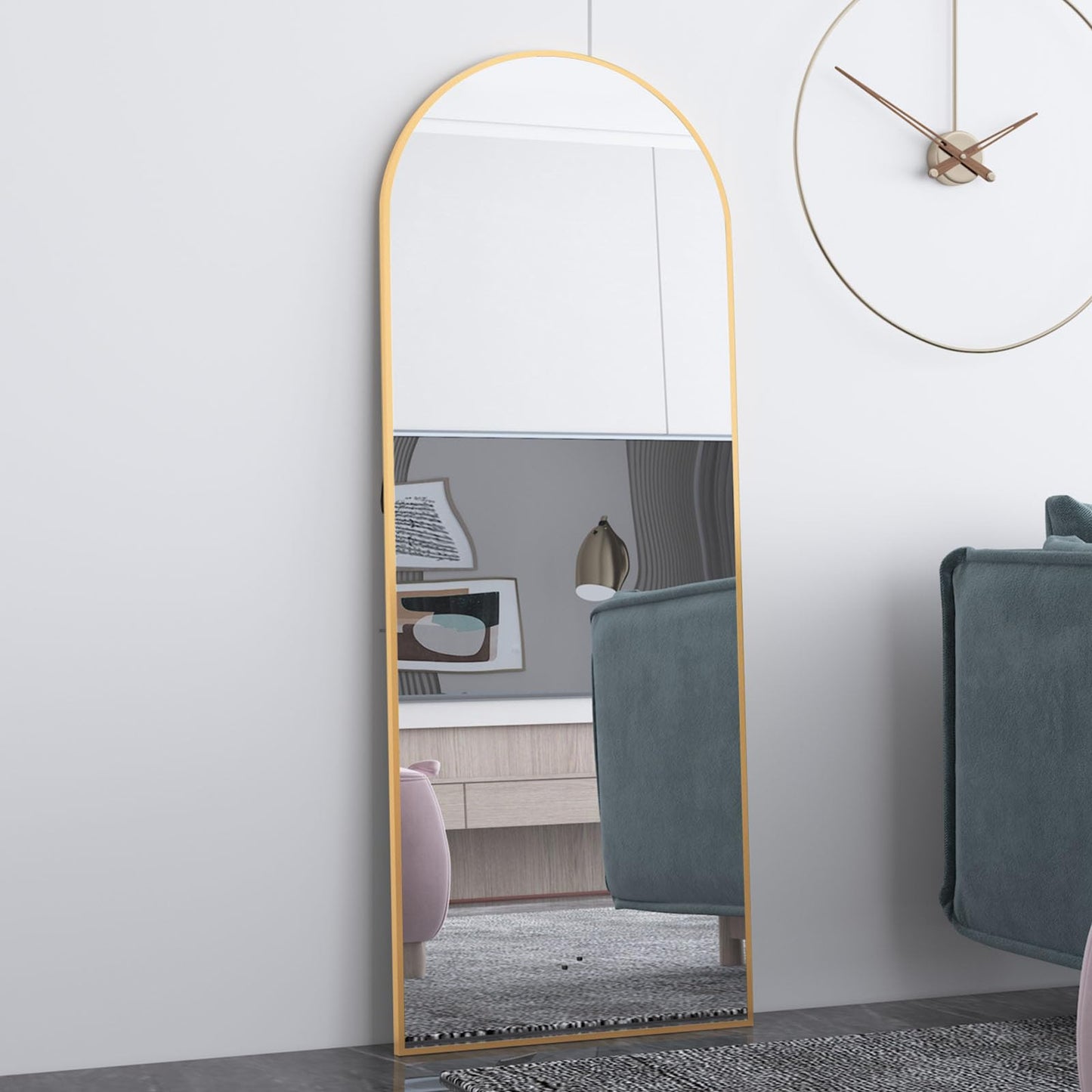 CASSILANDO Full Length Mirror165X60cm Arched Mirror, Black Floor Mirror with Standing Full Body Mirrors Hanging or Leaning Against Wall, for Cloakroom, Bedroom, Livingroom (Black)