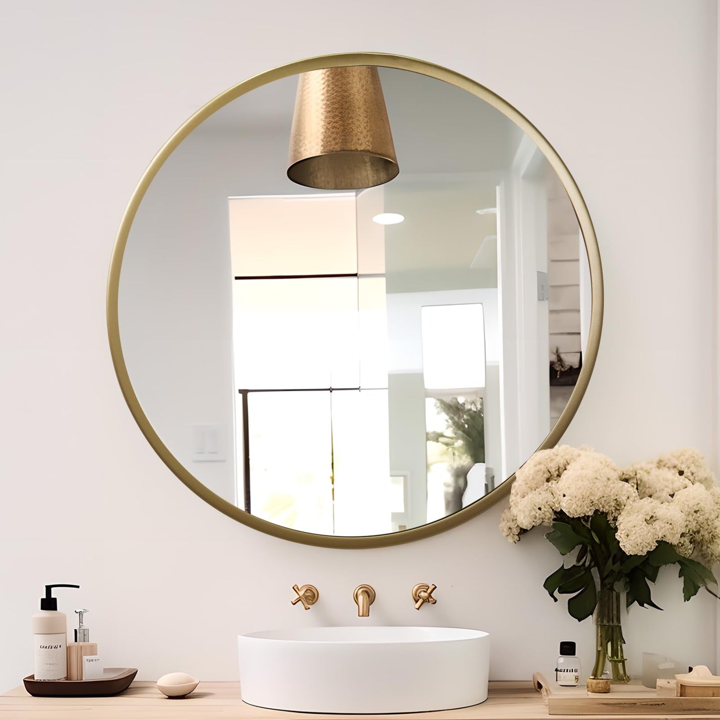 zenmag Round Mirror, 60x60 cm Metal Framed, Large Bathroom, Circle Hanging, Gold Wall for Living Room, Bedroom, Entryway Decor