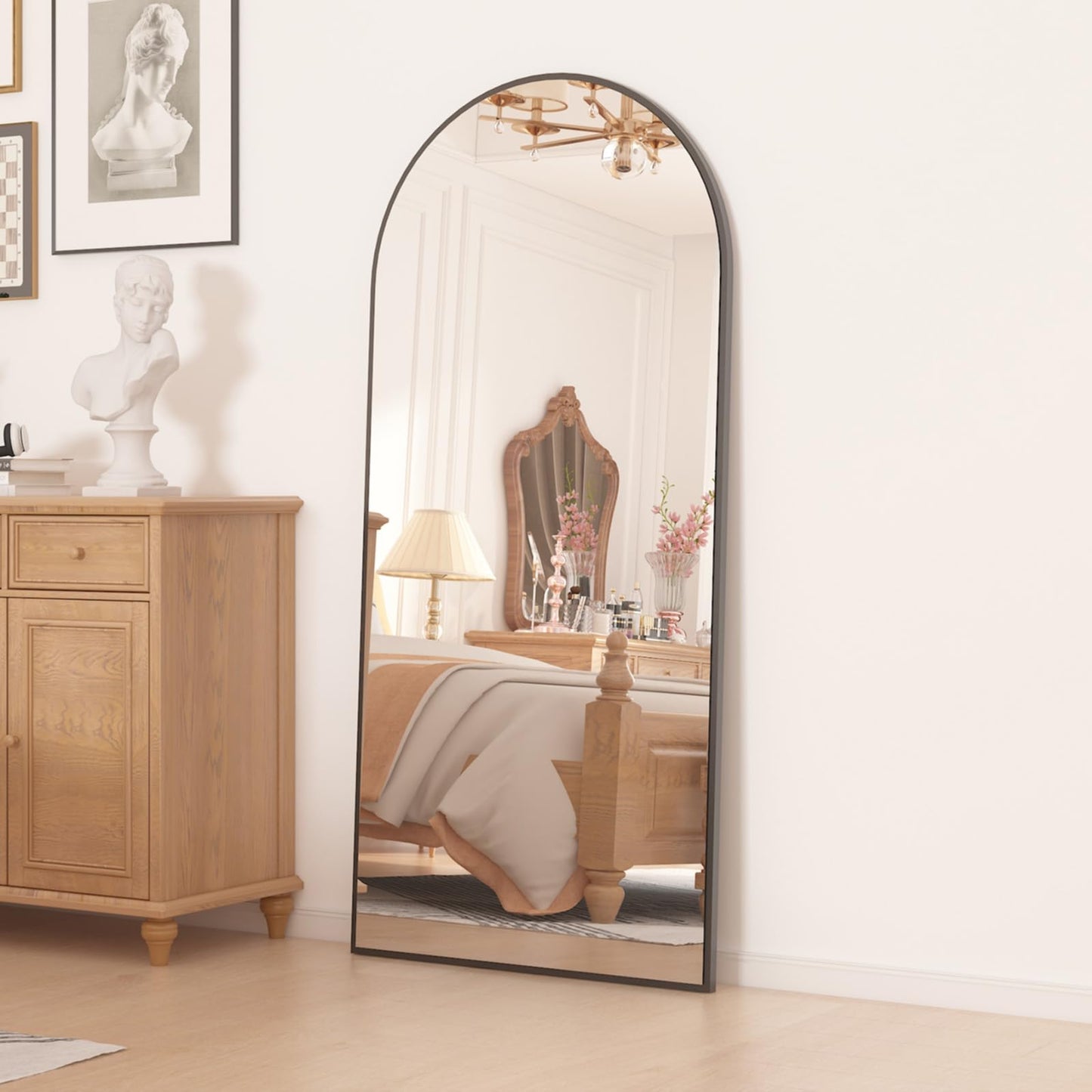 CASSILANDO Full Length Mirror165X60cm Arched Mirror, Black Floor Mirror with Standing Full Body Mirrors Hanging or Leaning Against Wall, for Cloakroom, Bedroom, Livingroom (Black)