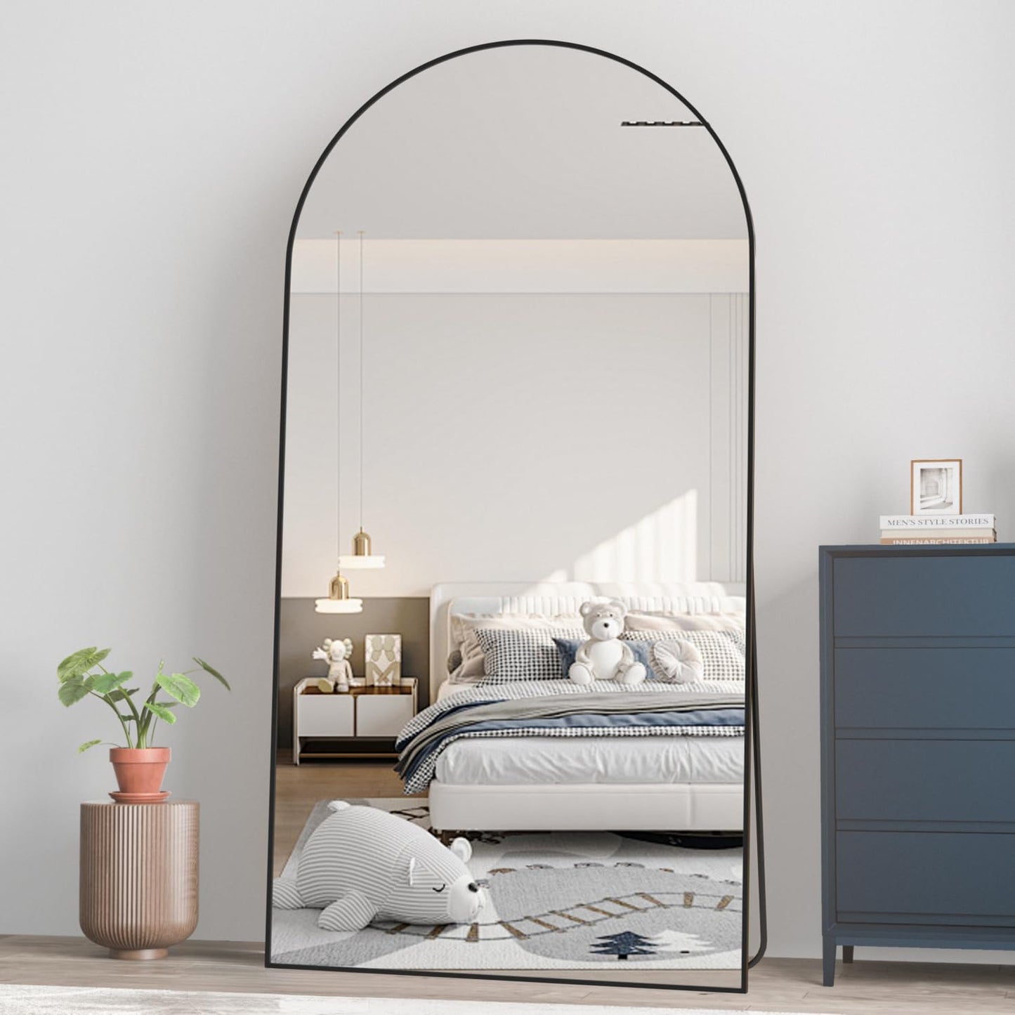 CASSILANDO Full Length Mirror165X60cm Arched Mirror, Black Floor Mirror with Standing Full Body Mirrors Hanging or Leaning Against Wall, for Cloakroom, Bedroom, Livingroom (Black)