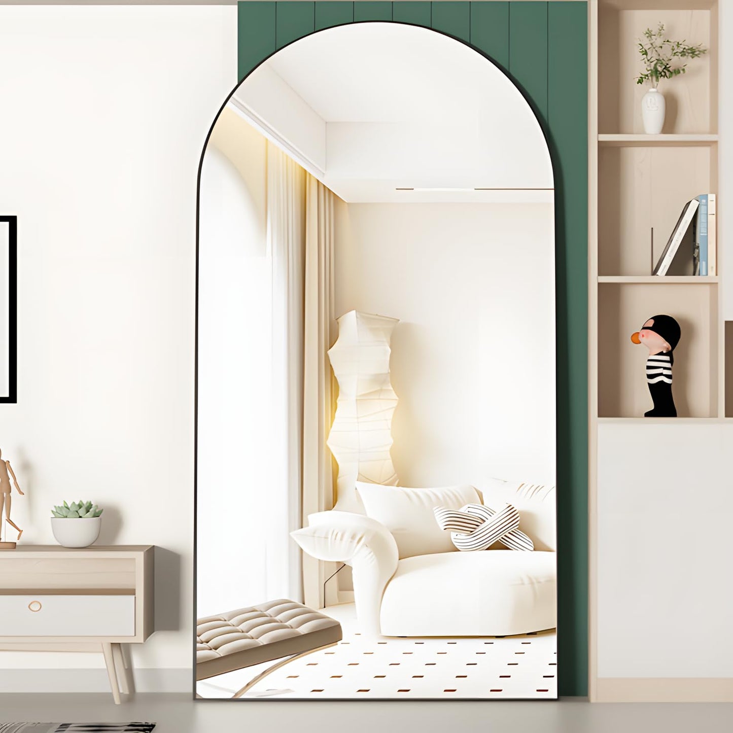 CASSILANDO Full Length Mirror165X60cm Arched Mirror, Black Floor Mirror with Standing Full Body Mirrors Hanging or Leaning Against Wall, for Cloakroom, Bedroom, Livingroom (Black)