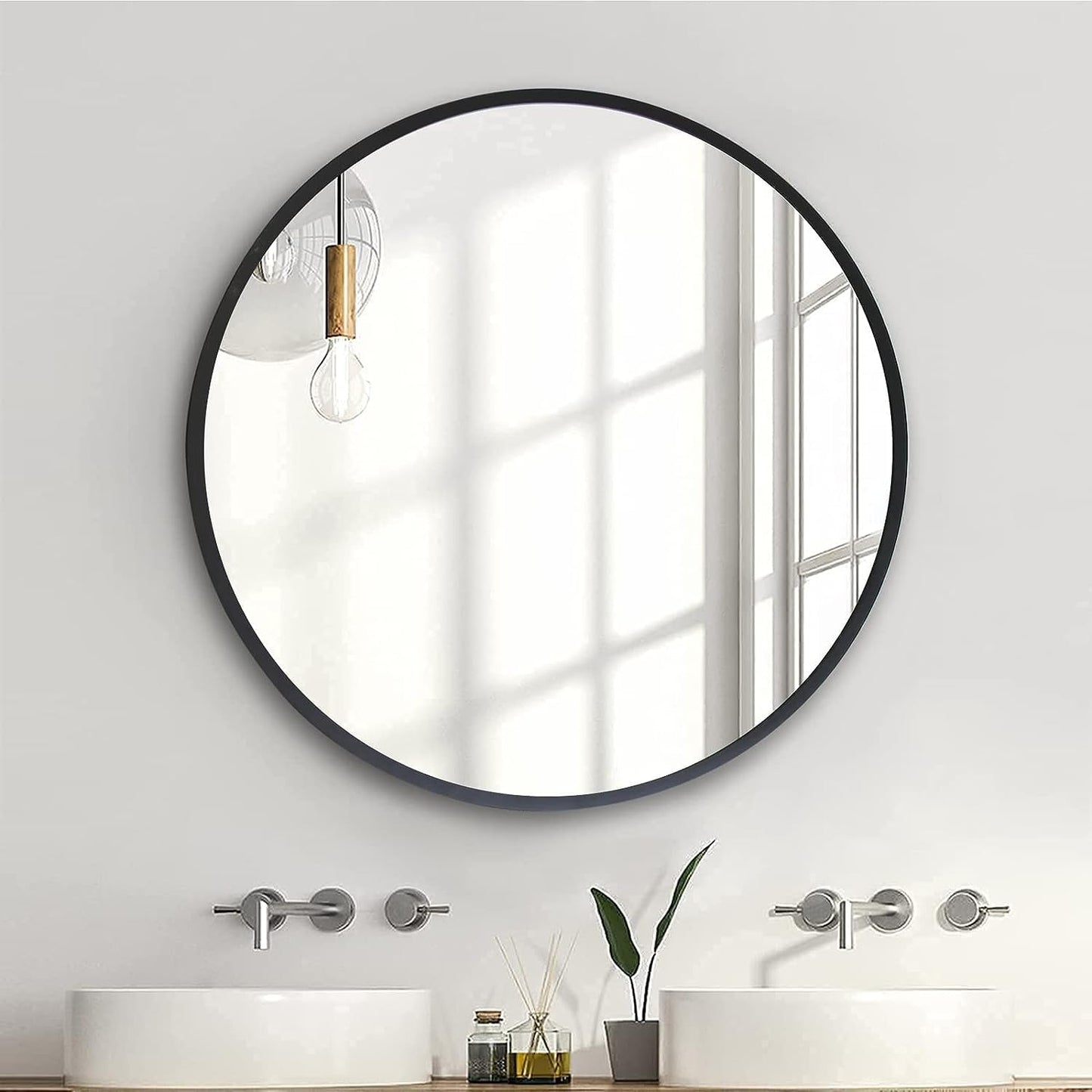 zenmag Round Mirror, 60x60 cm Metal Framed, Large Bathroom, Circle Hanging, Gold Wall for Living Room, Bedroom, Entryway Decor