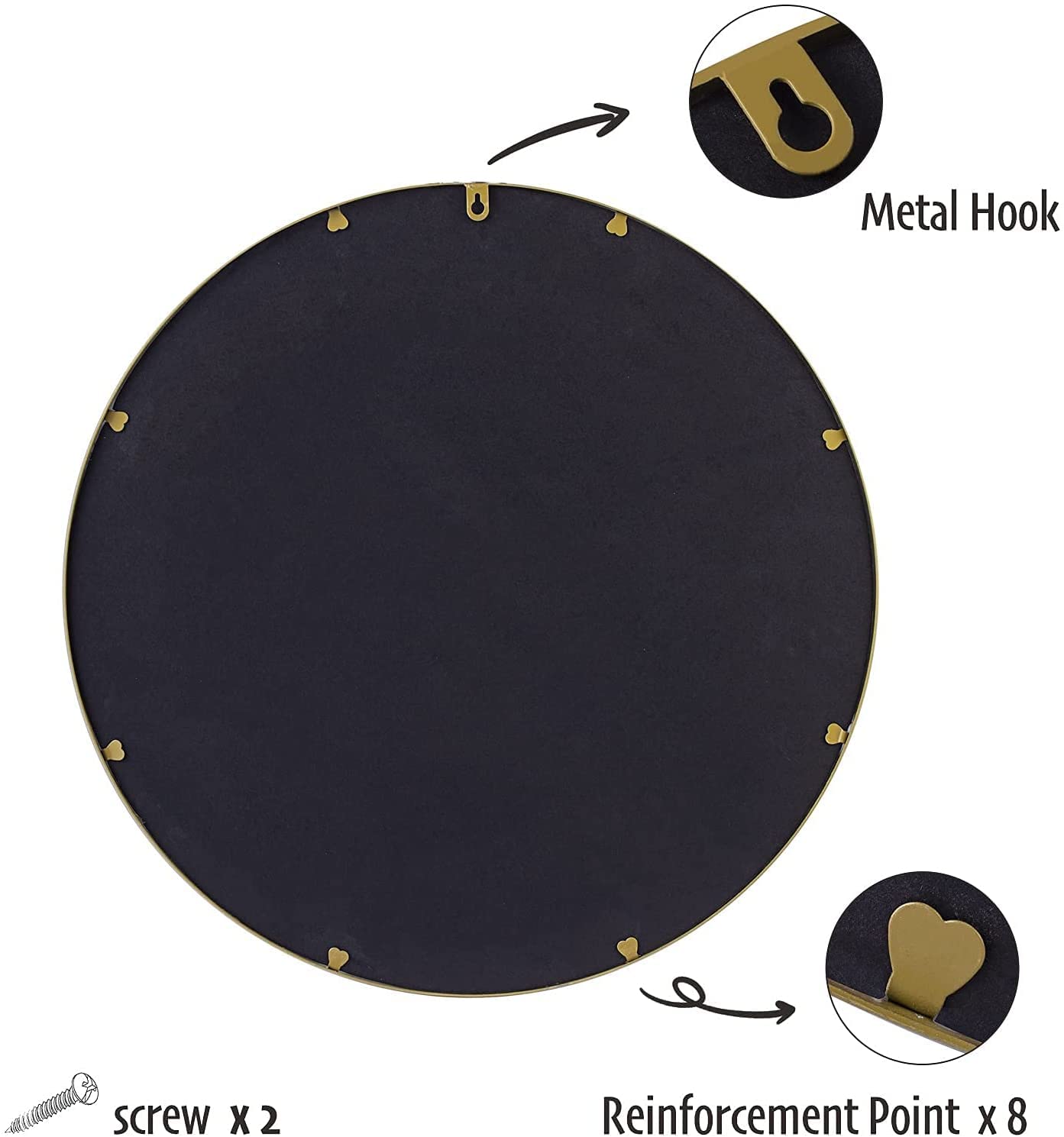 ZENIDA Round Mirror for Wall, 80x80 cm Metal Framed Circle, Large Bathroom, Gold for Living Room, Bedroom, Entryway Decor