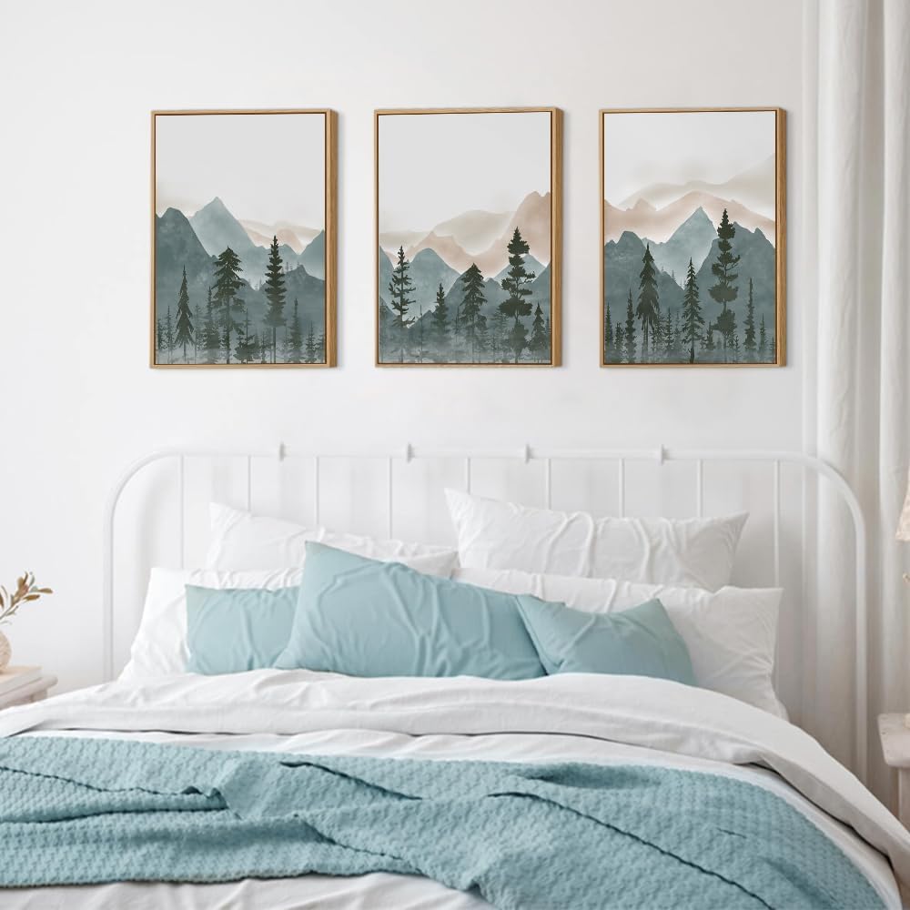 Framed Canvas Wall Art Prints, Set of 3 Mid Century Modern Wall Decor