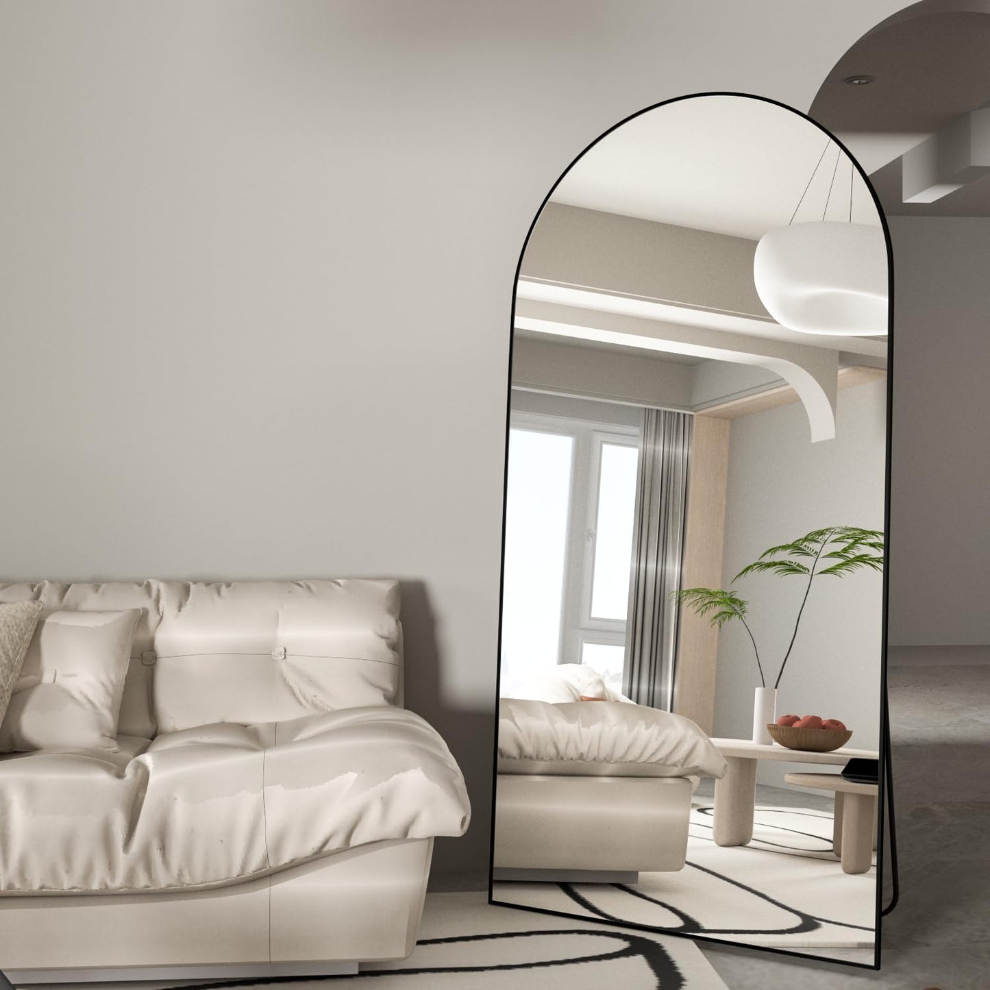 CASSILANDO Full Length Mirror165X60cm Arched Mirror, Black Floor Mirror with Standing Full Body Mirrors Hanging or Leaning Against Wall, for Cloakroom, Bedroom, Livingroom (Black)