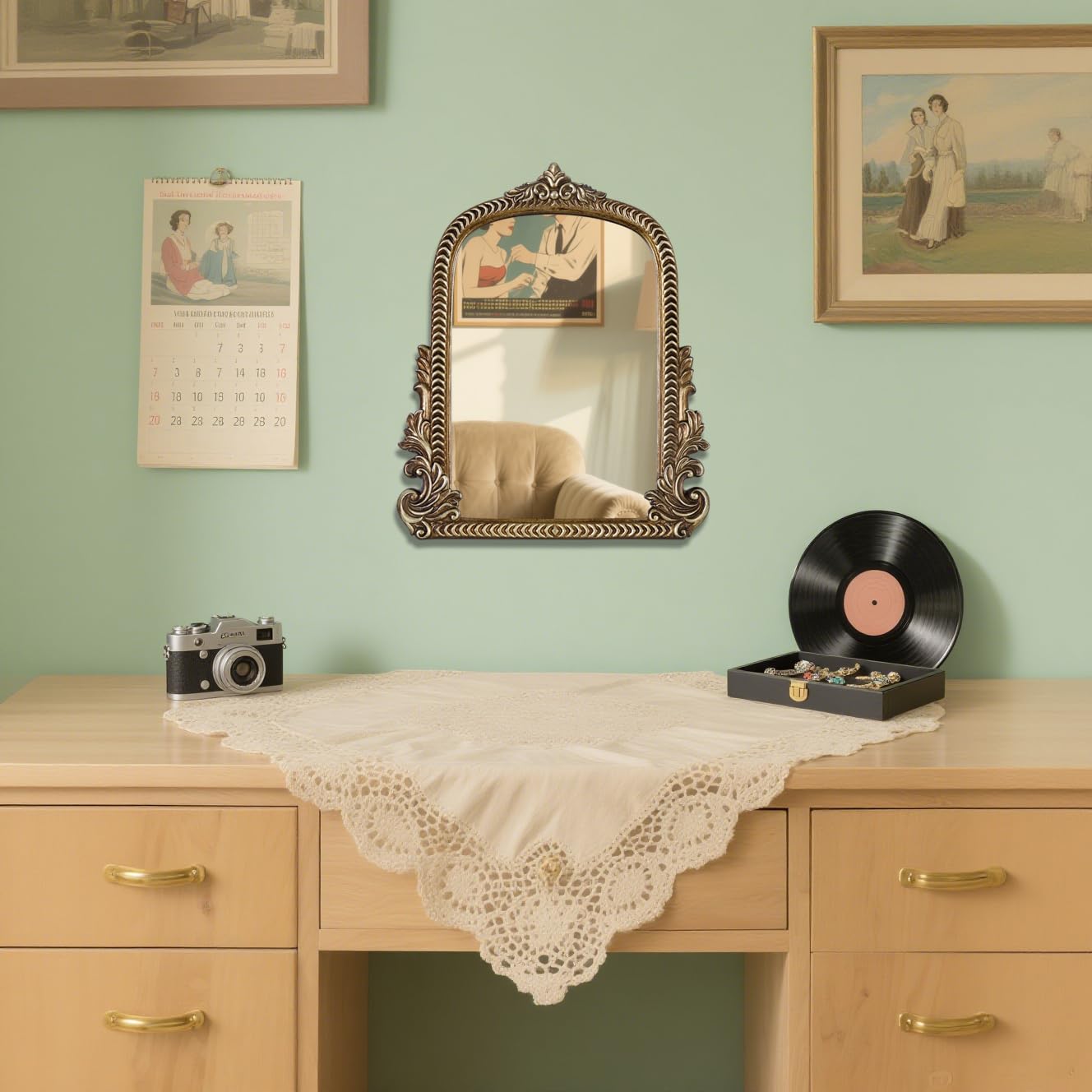 Gold Arched Mirror (40 x 50 CM) Ornate Baroque Arch Wall Mirror-for Living Rooms, Hallways, Fireplaces, Bathrooms, Entryways