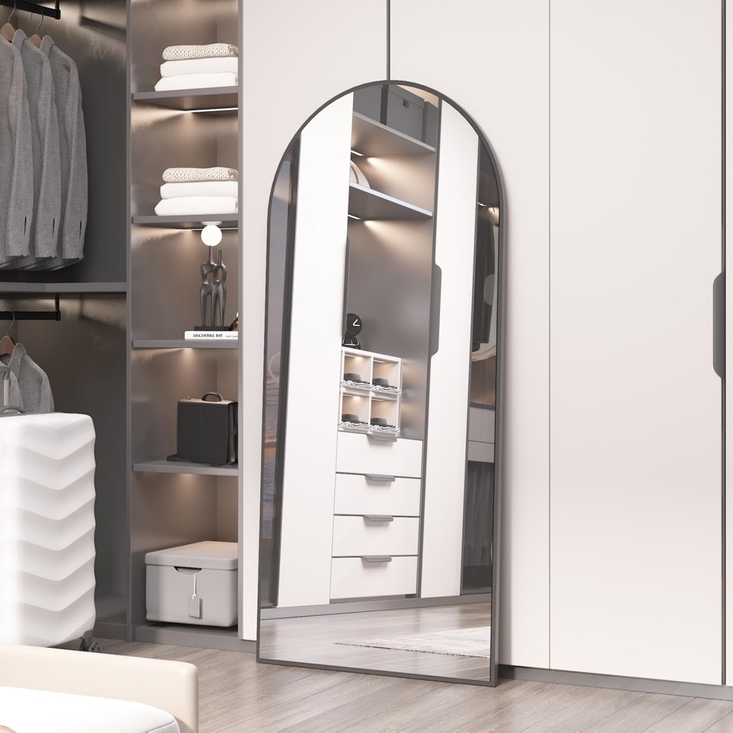 CASSILANDO Full Length Mirror165X60cm Arched Mirror, Black Floor Mirror with Standing Full Body Mirrors Hanging or Leaning Against Wall, for Cloakroom, Bedroom, Livingroom (Black)