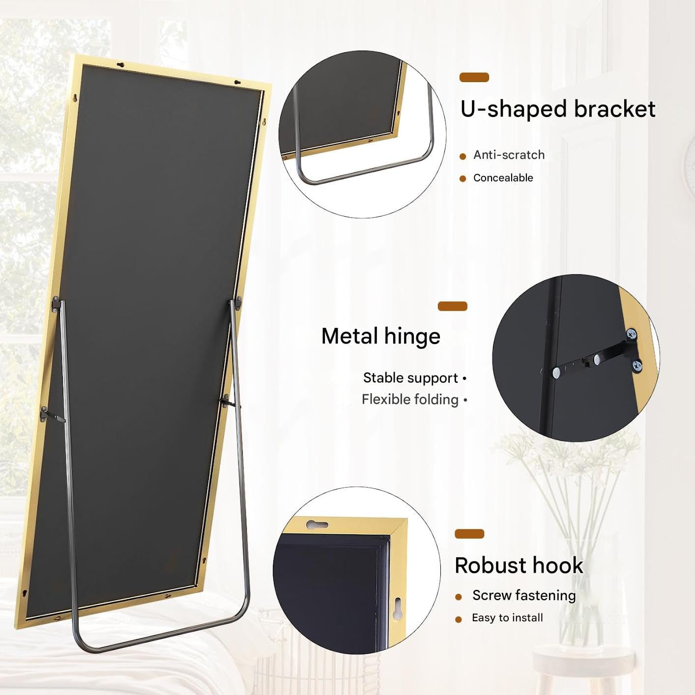 Koonmi 76x171 cm Mirror Full Length - Minimalist Modern Full Body Floor Length Mirror - Standing, Hanging, Leaning for Living Room, Black