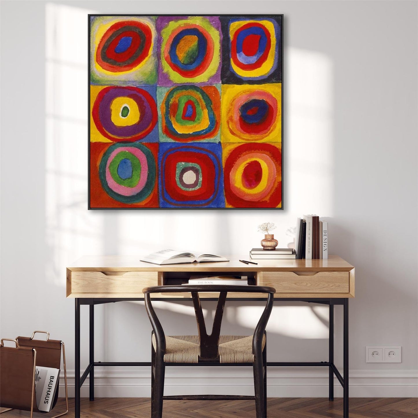 Wallfillers Large Abstract Wassily Kandinsky Wall Art Framed Canvas Print of Squares with Concentric Circles Painting (100cm x 100cm)