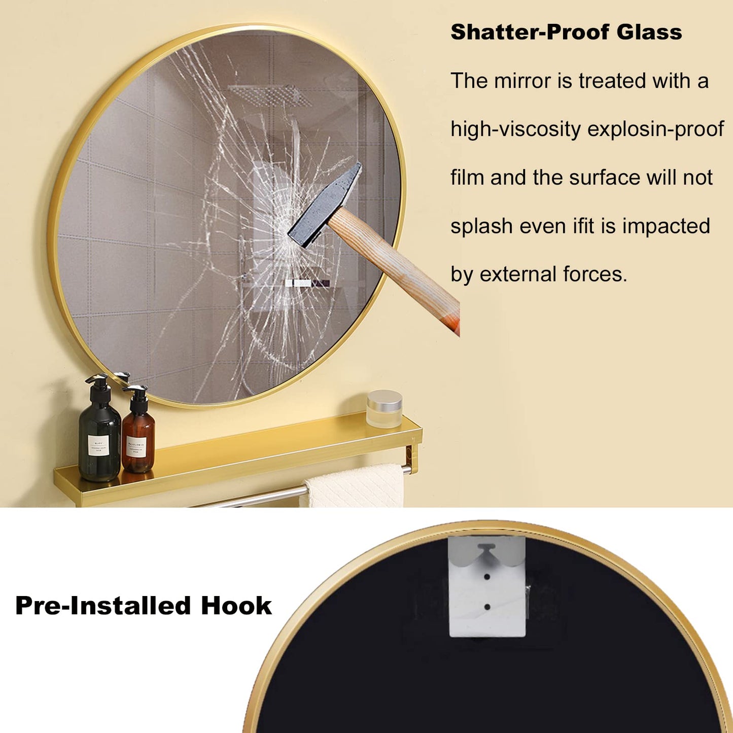 Warmiehomy Round Bathroom Mirror Wall Mounted Makeup Mirror with Frame for Bathroom Dressing Living Room Bedroom (Φ60cm, Gold)