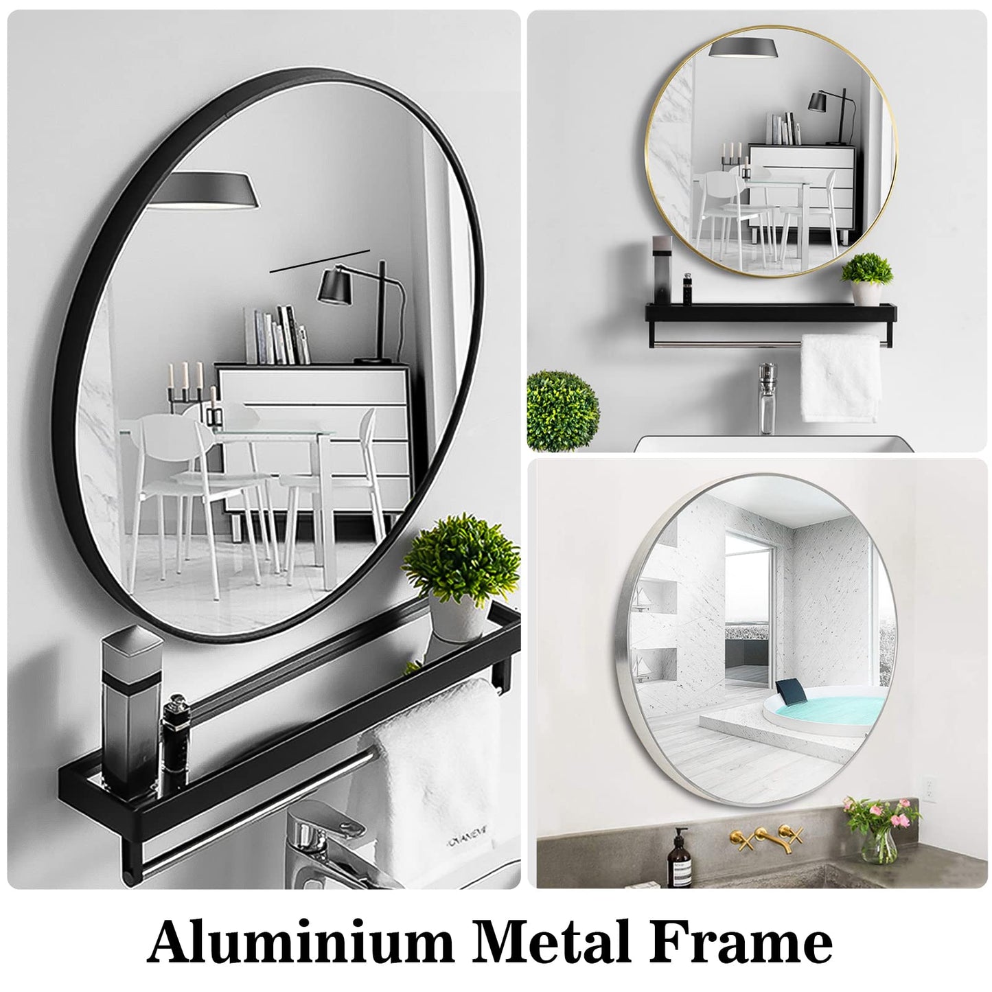 Warmiehomy Round Bathroom Mirror Wall Mounted Makeup Mirror with Frame for Bathroom Dressing Living Room Bedroom (Φ60cm, Gold)