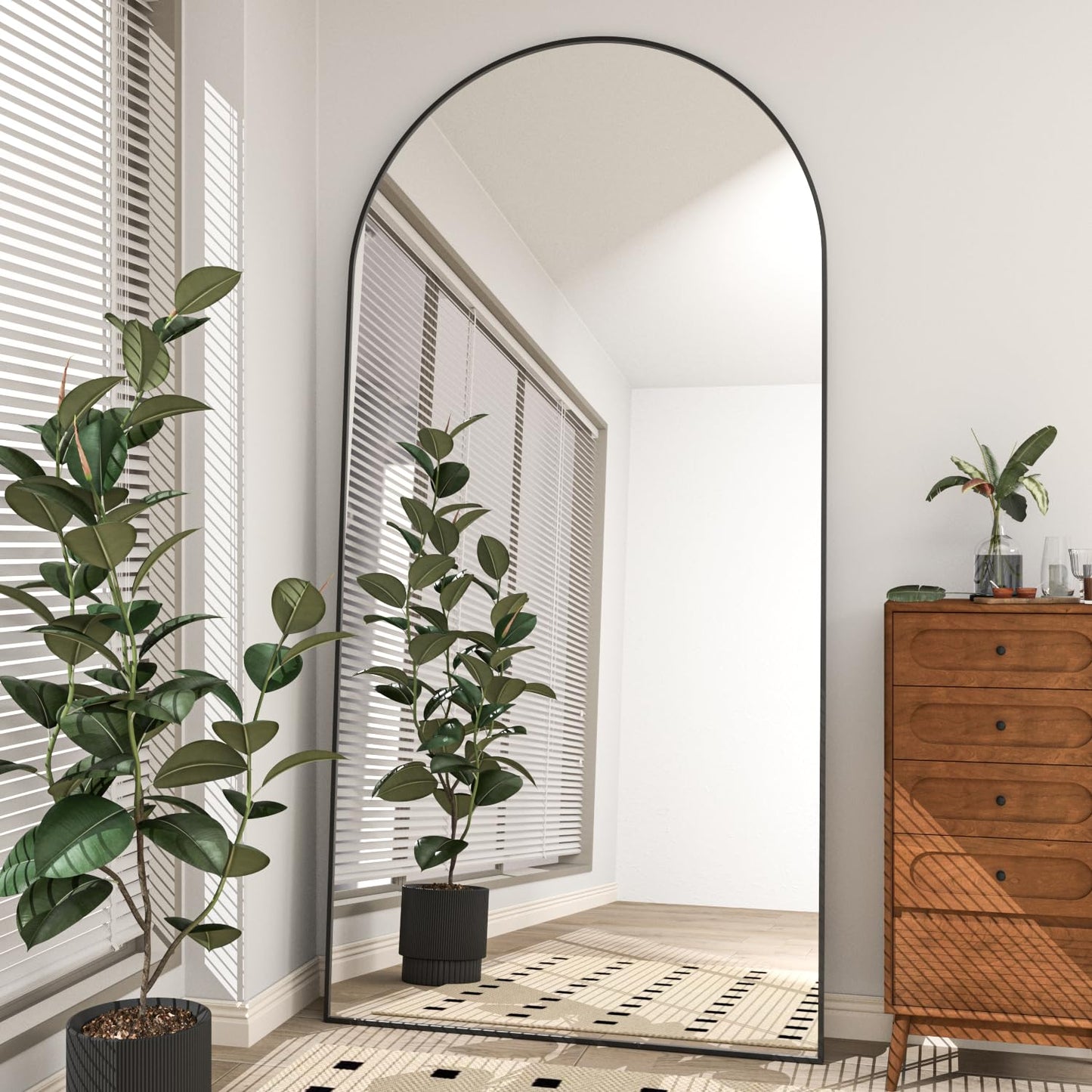 CASSILANDO Full Length Mirror165X60cm Arched Mirror, Black Floor Mirror with Standing Full Body Mirrors Hanging or Leaning Against Wall, for Cloakroom, Bedroom, Livingroom (Black)