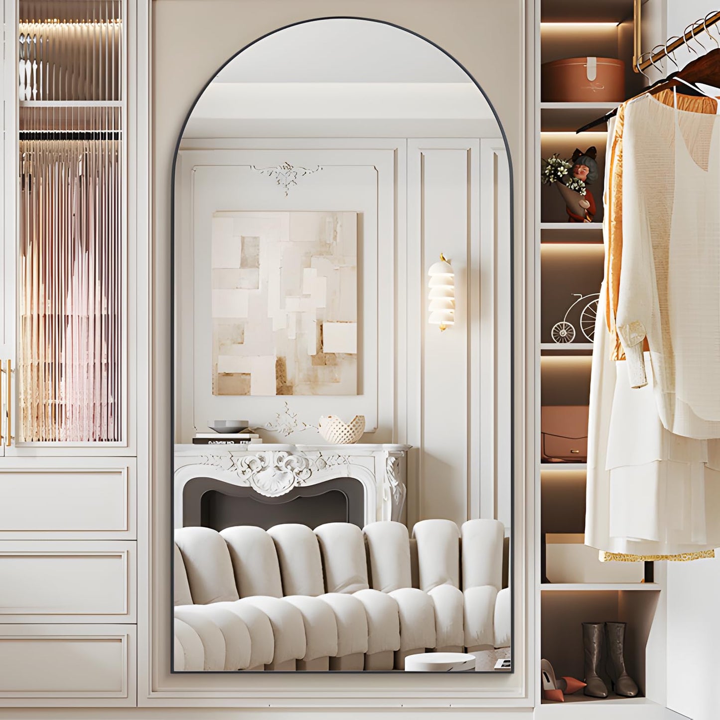 CASSILANDO Full Length Mirror165X60cm Arched Mirror, Black Floor Mirror with Standing Full Body Mirrors Hanging or Leaning Against Wall, for Cloakroom, Bedroom, Livingroom (Black)