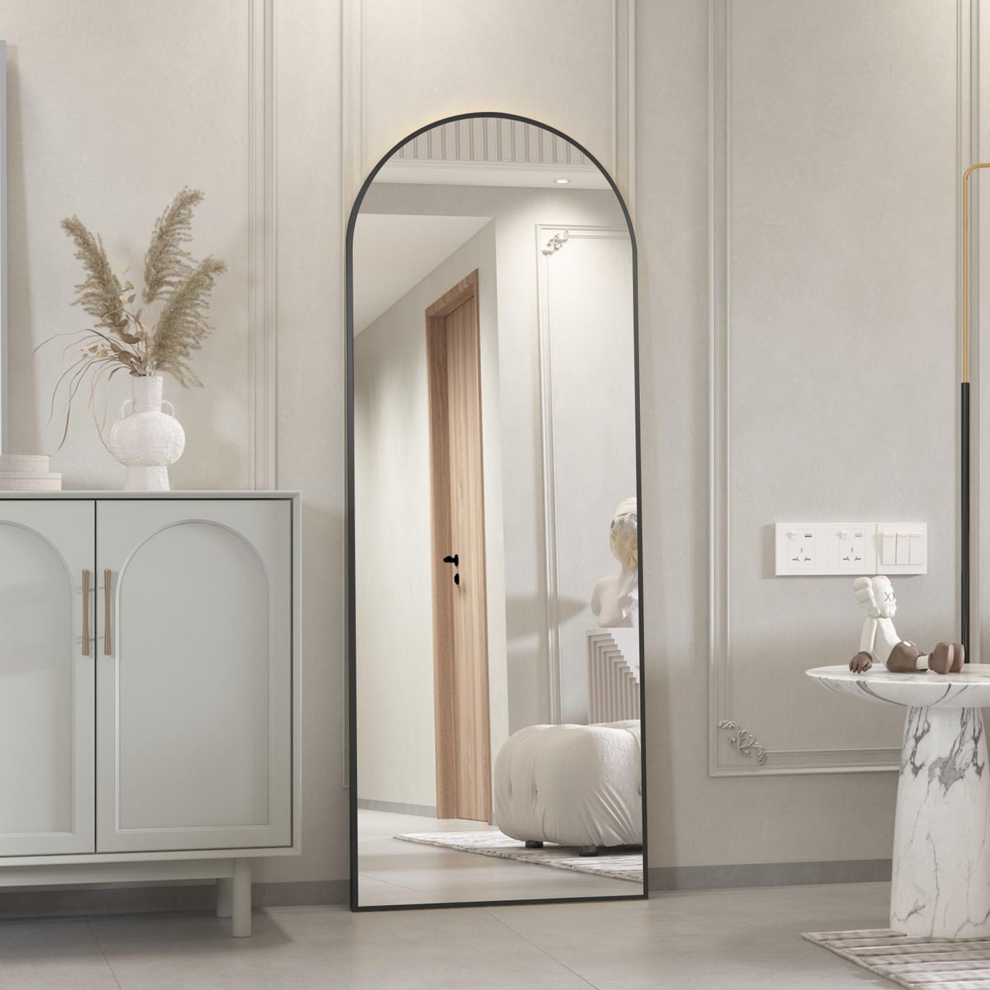 CASSILANDO Full Length Mirror165X60cm Arched Mirror, Black Floor Mirror with Standing Full Body Mirrors Hanging or Leaning Against Wall, for Cloakroom, Bedroom, Livingroom (Black)