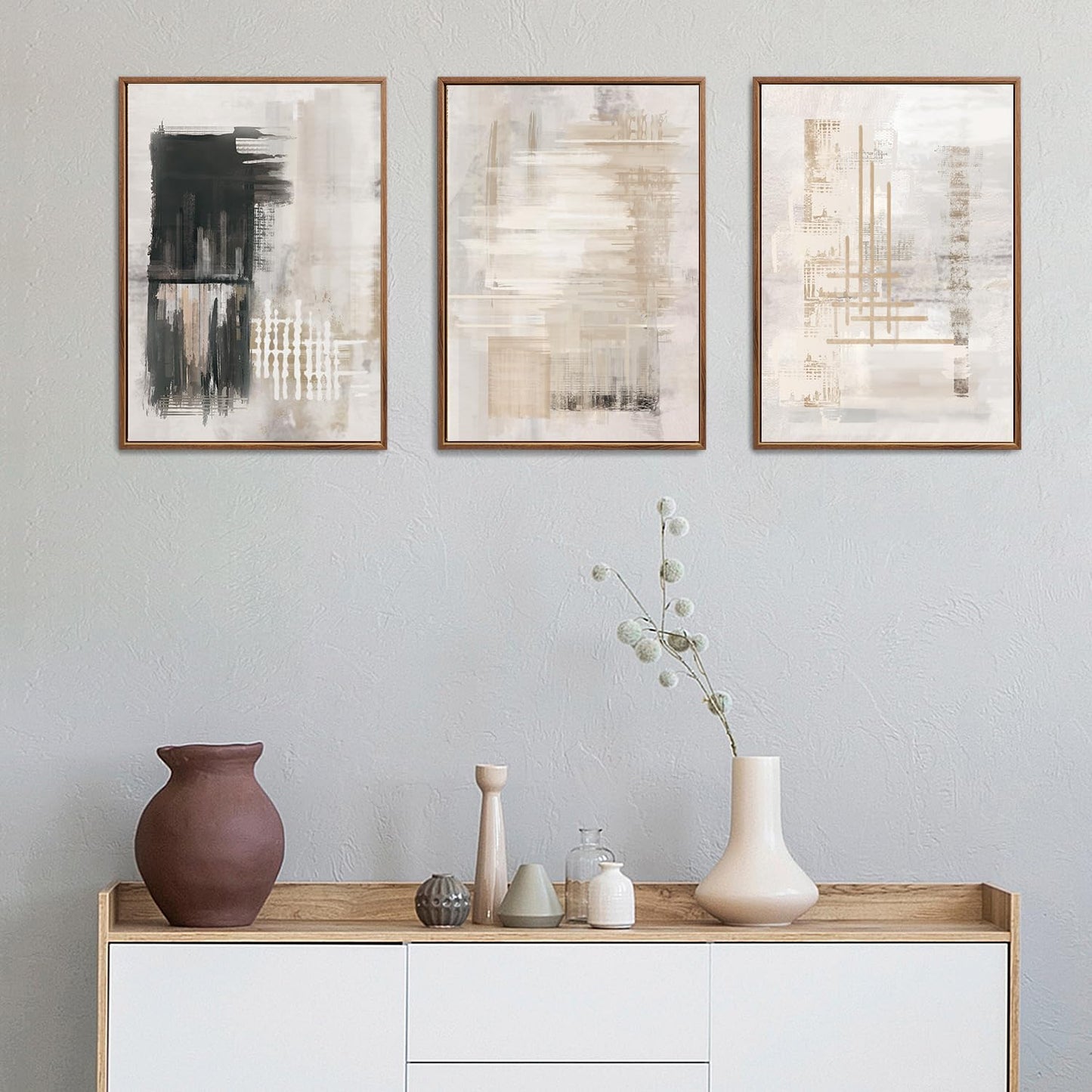 Framed Canvas Wall Art Prints, Set of 3 Mid Century Modern Wall Decor