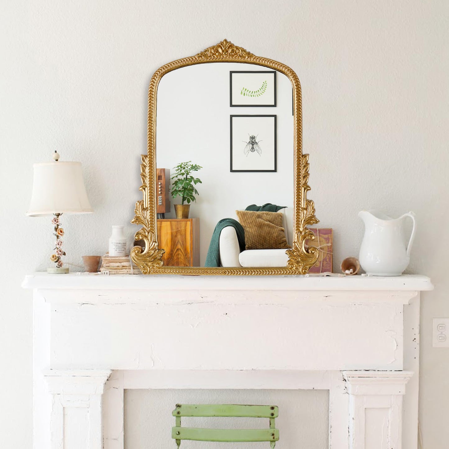 Gold Arched Mirror (40 x 50 CM) Ornate Baroque Arch Wall Mirror-for Living Rooms, Hallways, Fireplaces, Bathrooms, Entryways