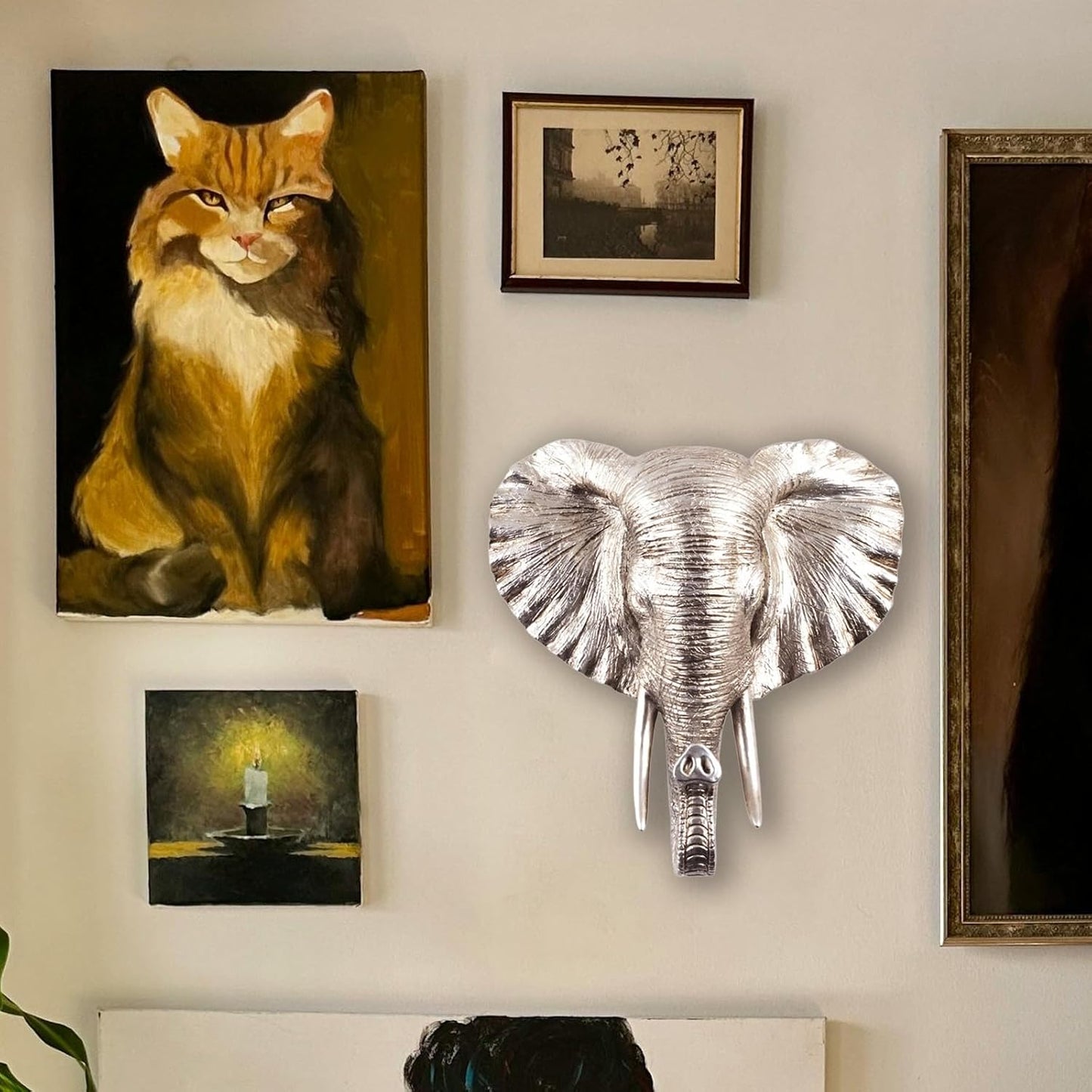 GUASDIE Animal Heads Wall Decor Resin Animals Sculptures Head Wall Hanging Elephant Statue Figurine for Wild Animal Lovers for Bathroom Living Room Bedroom Office