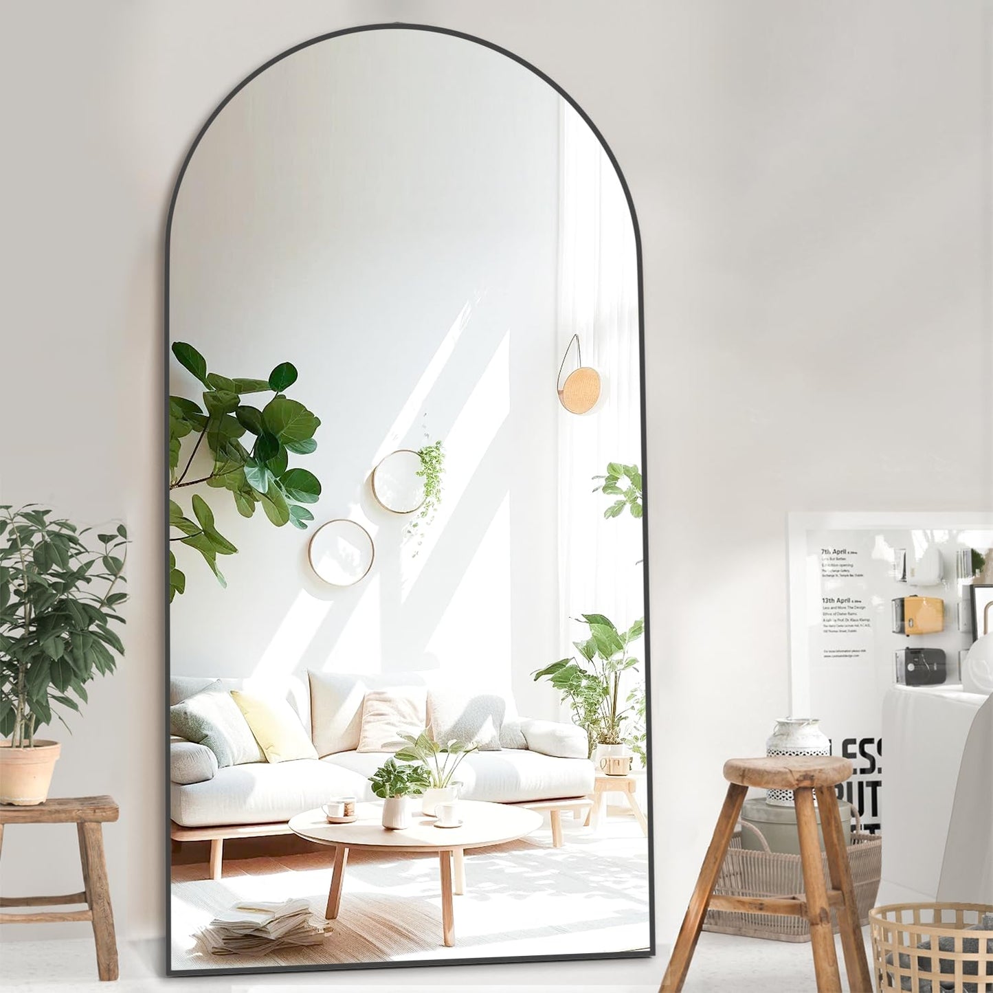 CASSILANDO Full Length Mirror165X60cm Arched Mirror, Black Floor Mirror with Standing Full Body Mirrors Hanging or Leaning Against Wall, for Cloakroom, Bedroom, Livingroom (Black)