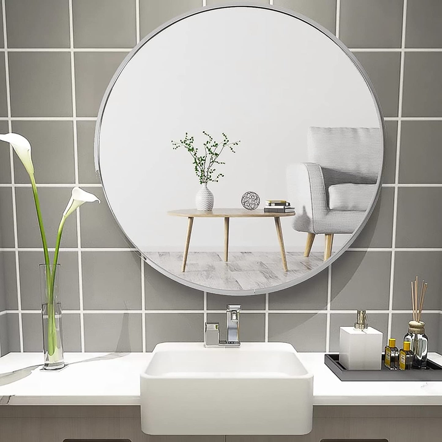 Warmiehomy Round Bathroom Mirror Wall Mounted Makeup Mirror with Frame for Bathroom Dressing Living Room Bedroom (Φ60cm, Gold)