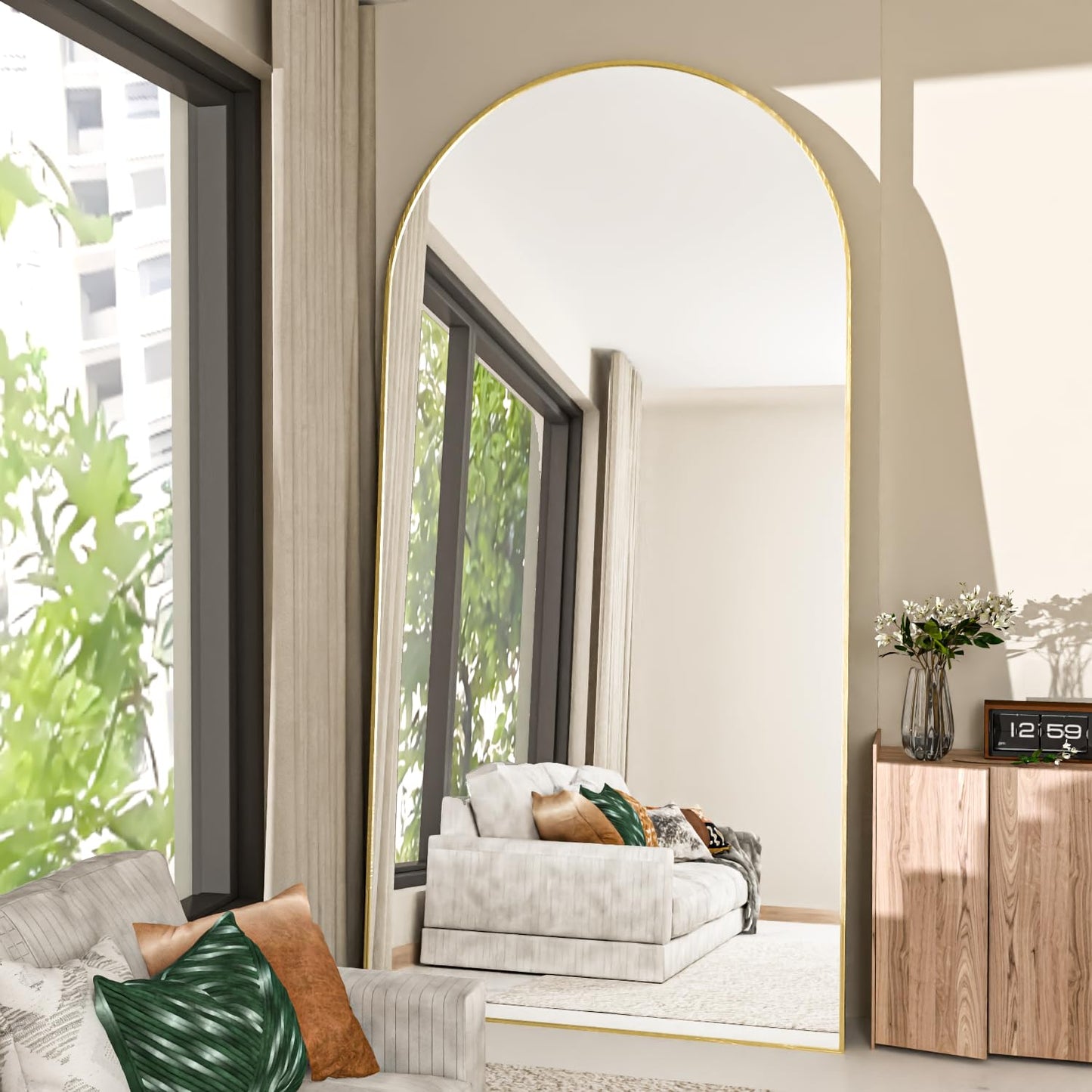 CASSILANDO Full Length Mirror165X60cm Arched Mirror, Black Floor Mirror with Standing Full Body Mirrors Hanging or Leaning Against Wall, for Cloakroom, Bedroom, Livingroom (Black)