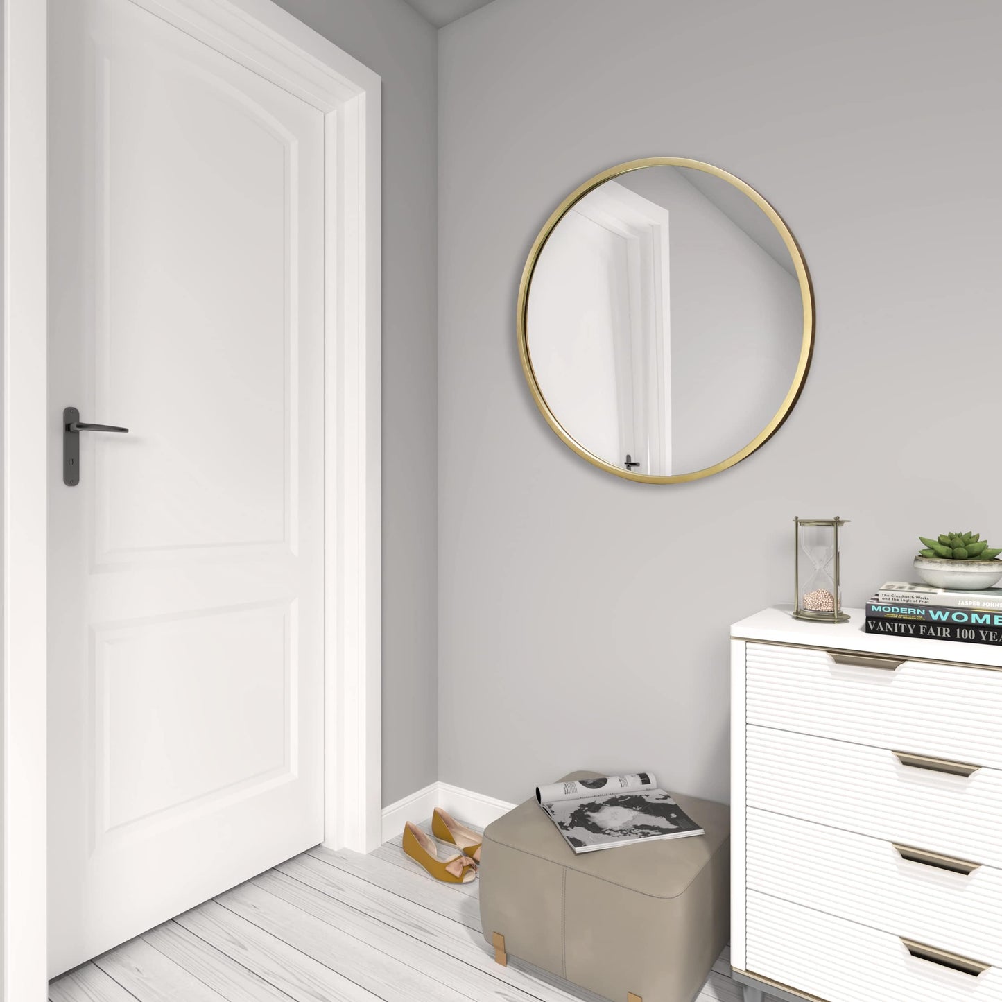 ZENIDA Round Mirror for Wall, 80x80 cm Metal Framed Circle, Large Bathroom, Gold for Living Room, Bedroom, Entryway Decor