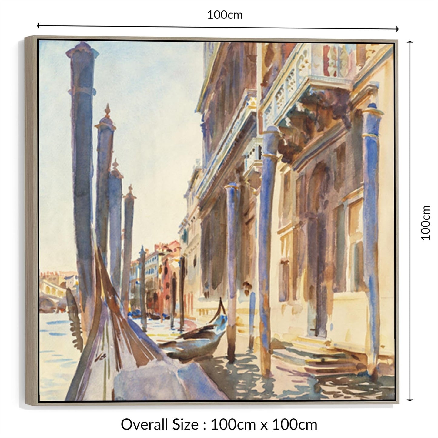 Wallfillers Large John Singer Sargeant Wall Art Framed Canvas Print of Famous Gondola Moorings Venice Painting (100cm x 100cm)
