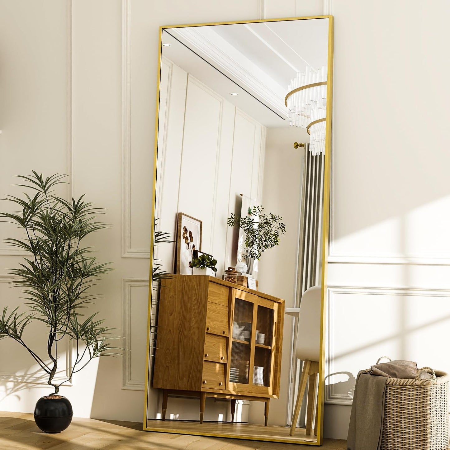 Koonmi 76x171 cm Mirror Full Length - Minimalist Modern Full Body Floor Length Mirror - Standing, Hanging, Leaning for Living Room, Black